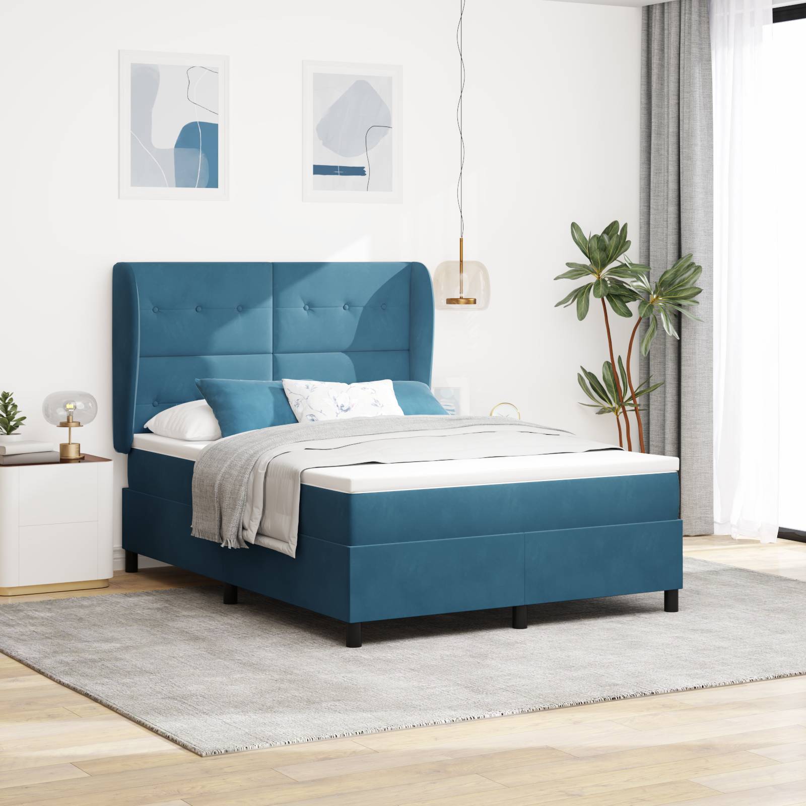 vidaXL Boxspringbett mit Matratze Dunkelblau 160x200 cm Samt