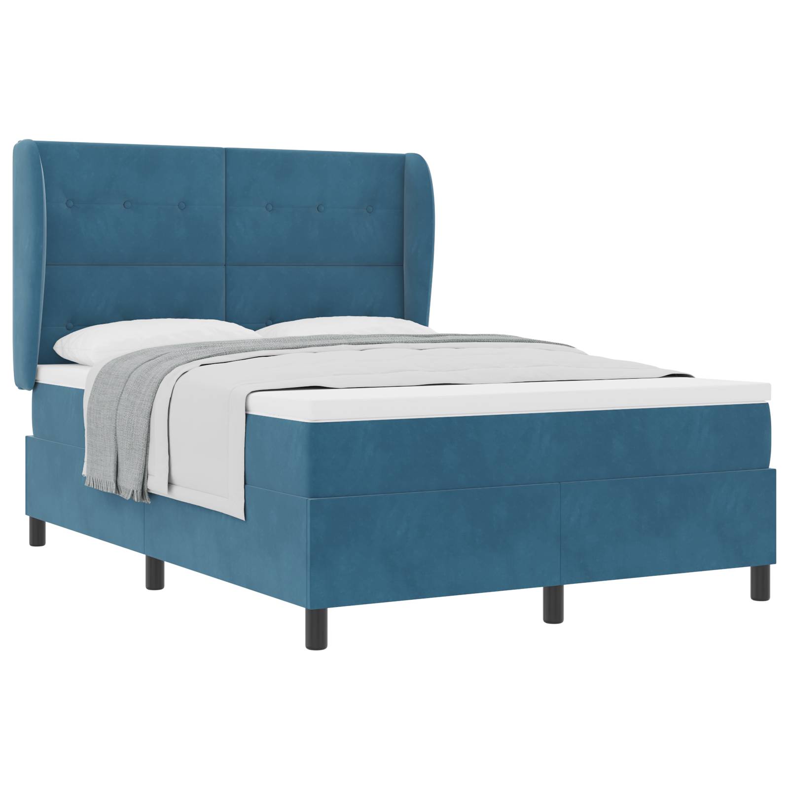 vidaXL Boxspringbett mit Matratze Dunkelblau 160x200 cm Samt