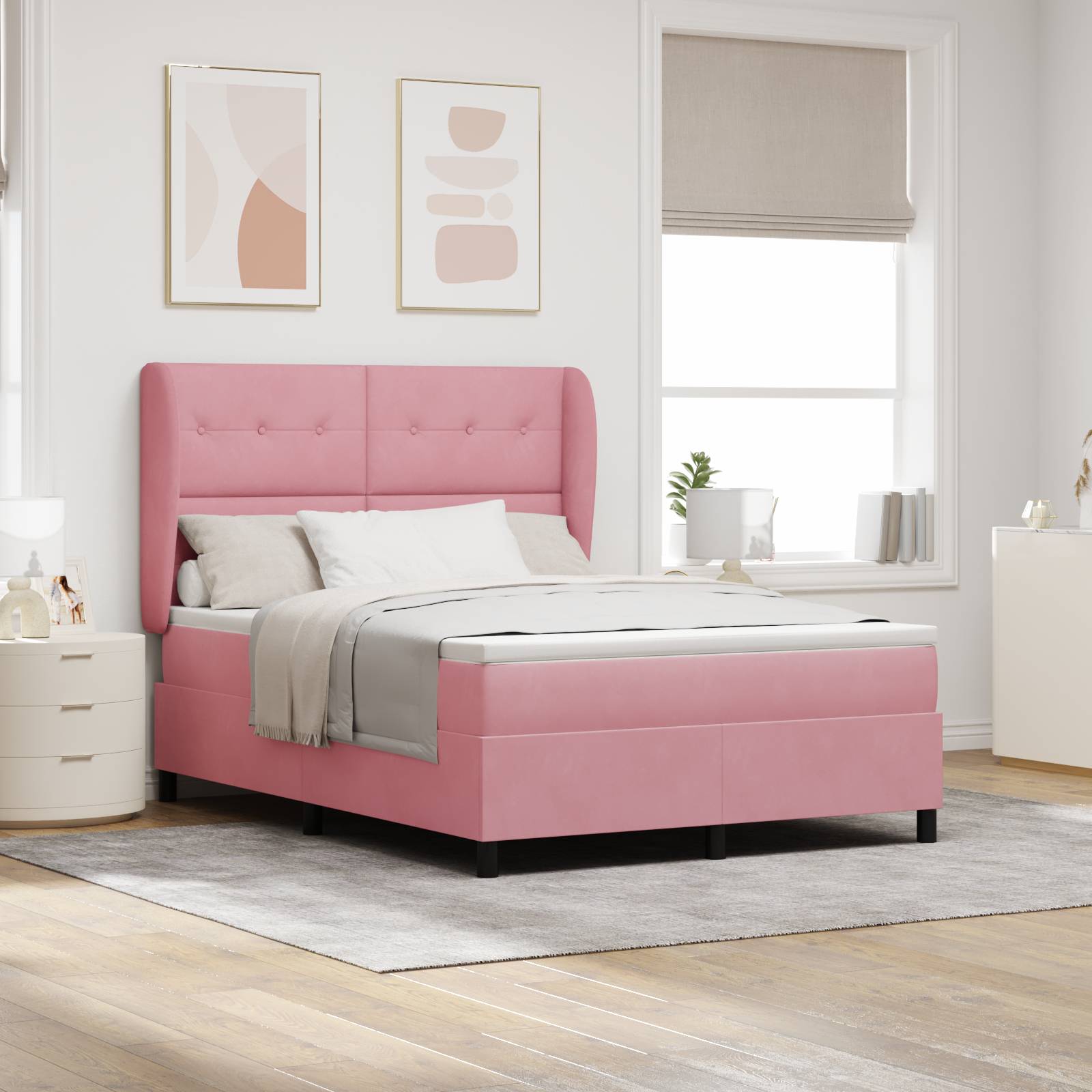 vidaXL Boxspringbett mit Matratze Rosa 140x190 cm Samt
