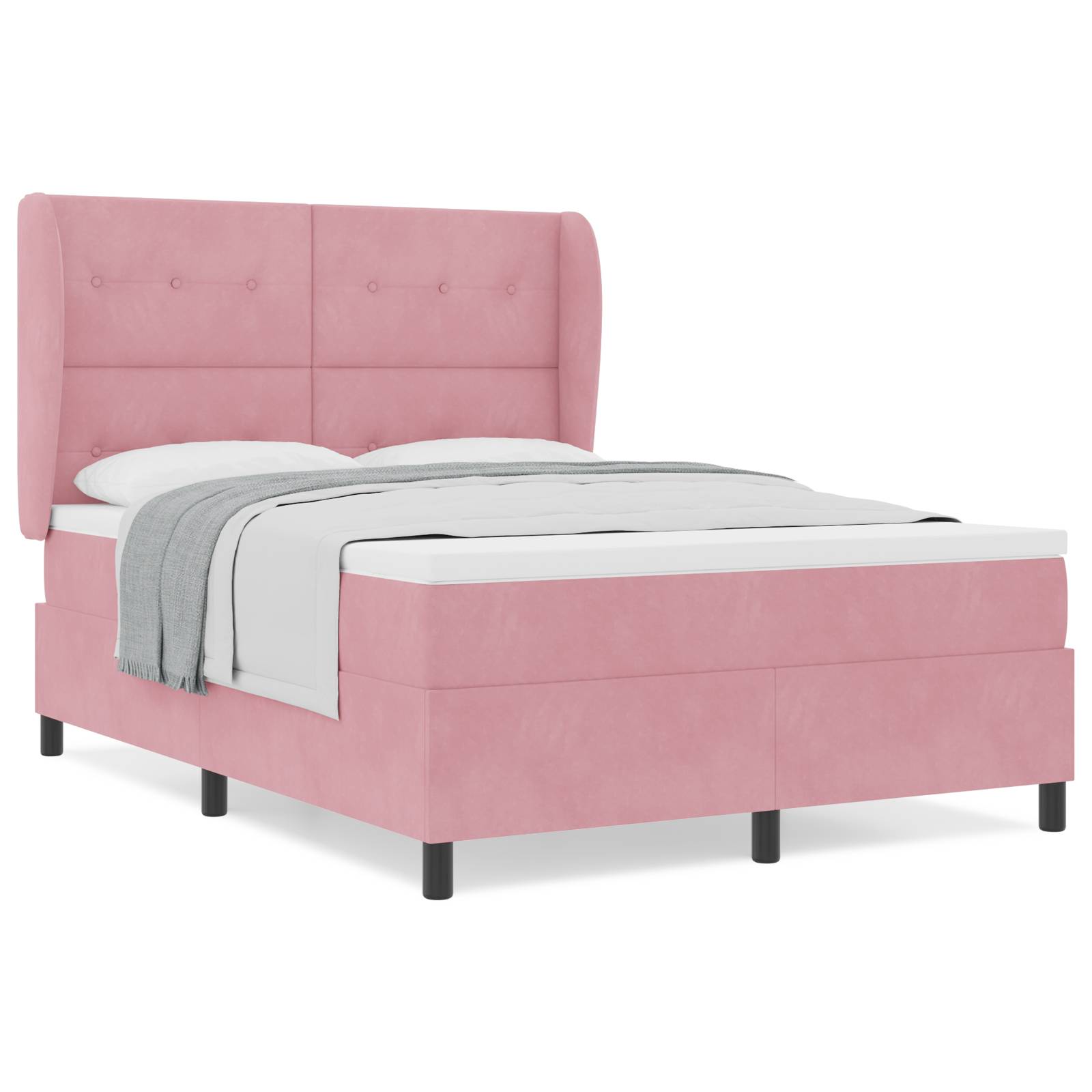 vidaXL Boxspringbett mit Matratze Rosa 140x190 cm Samt