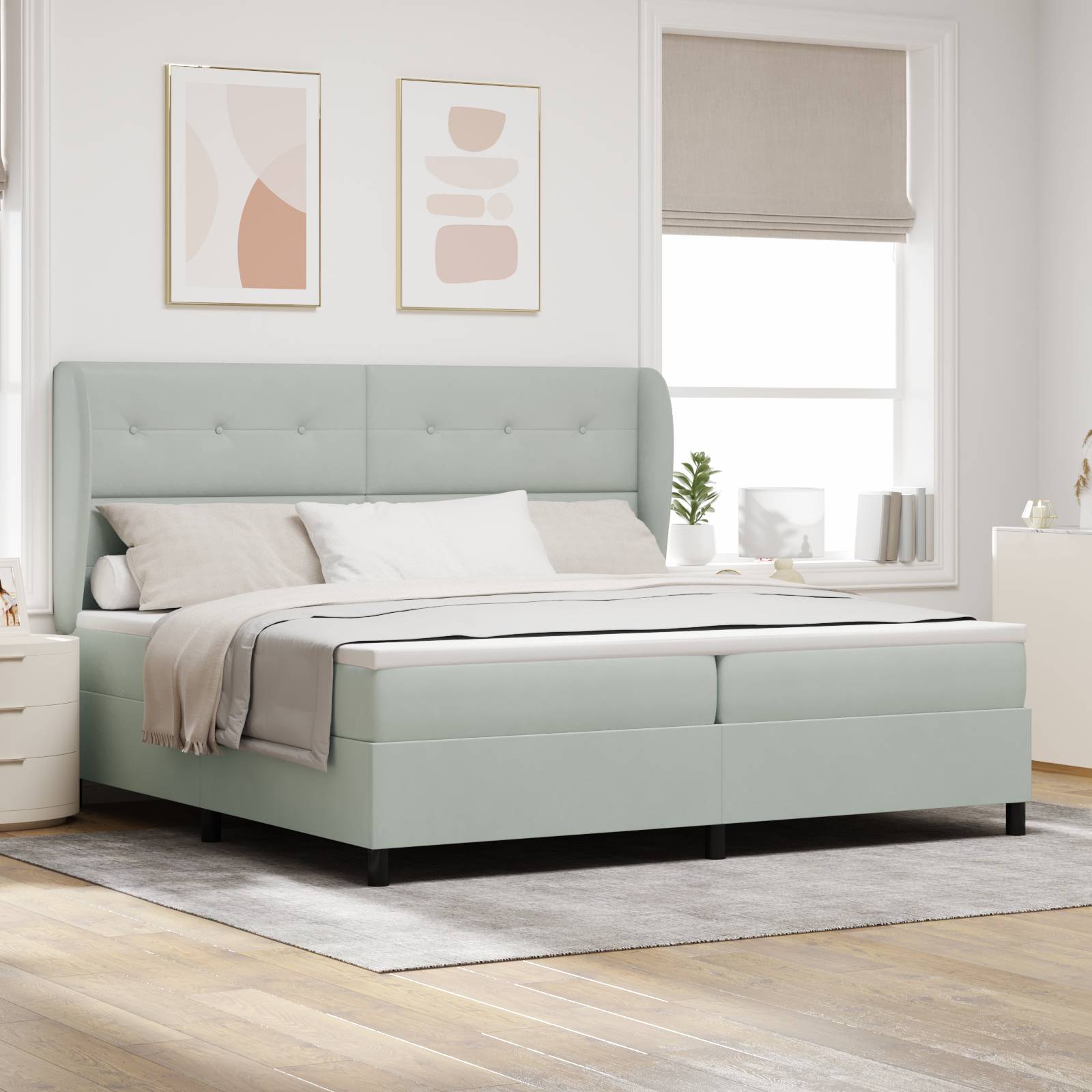 vidaXL Boxspringbett mit Matratze Hellgrau 200x200 cm Samt