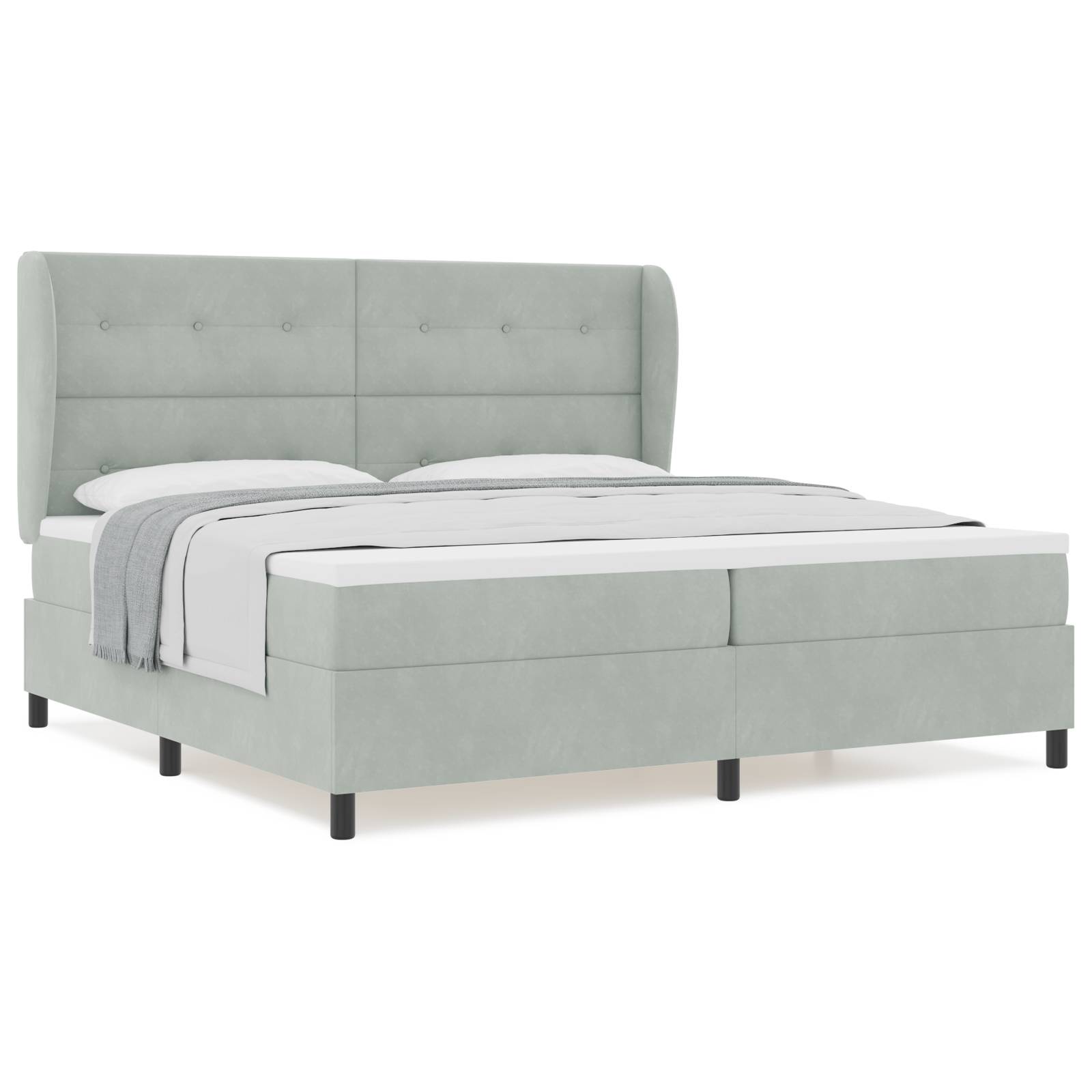 vidaXL Boxspringbett mit Matratze Hellgrau 200x200 cm Samt