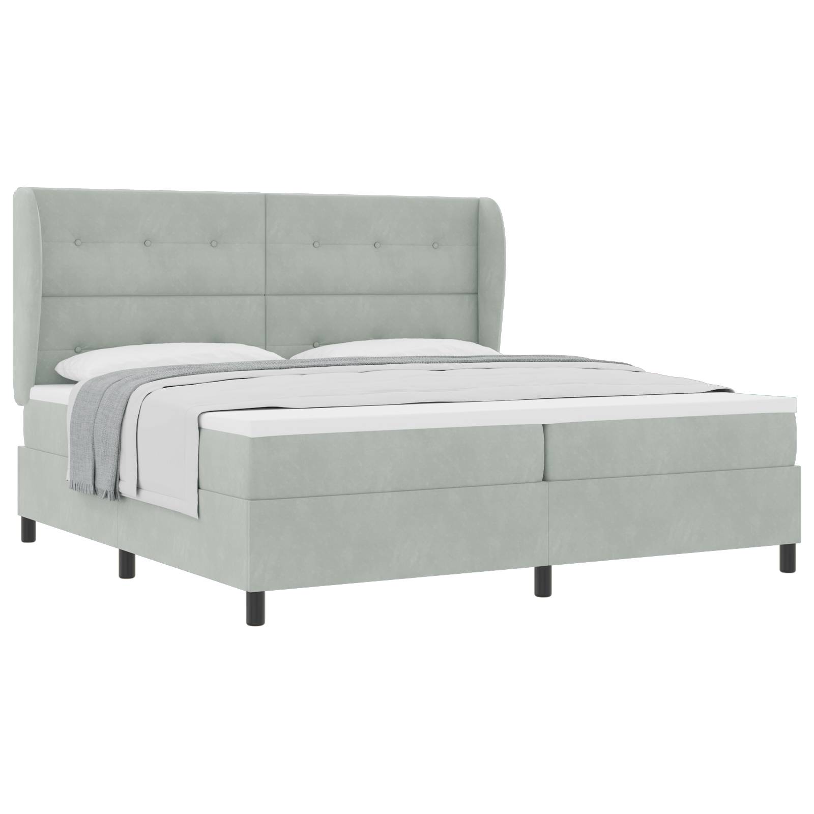 vidaXL Boxspringbett mit Matratze Hellgrau 200x200 cm Samt
