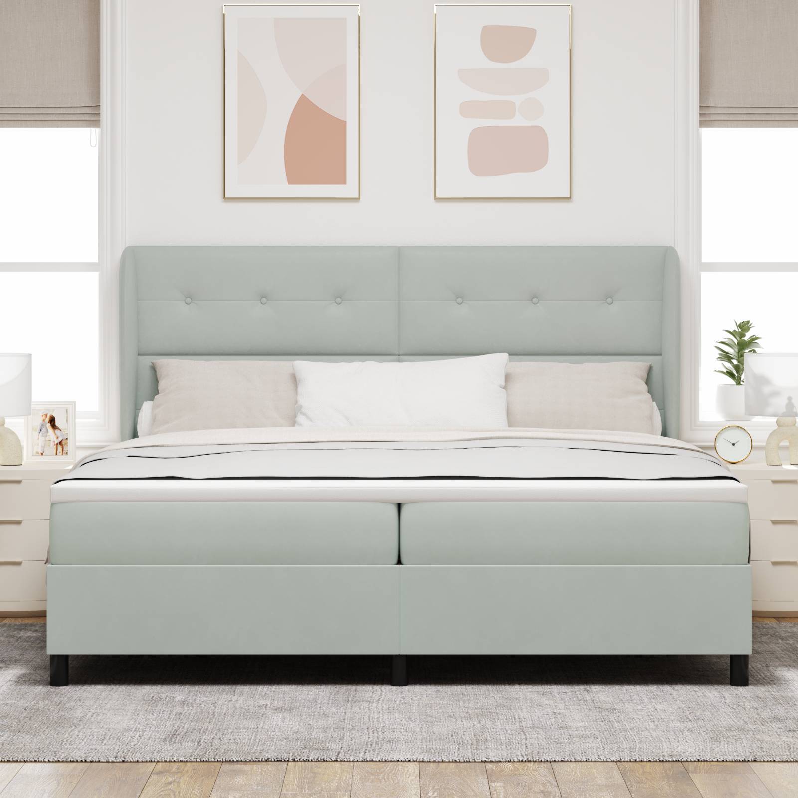 vidaXL Boxspringbett mit Matratze Hellgrau 200x200 cm Samt