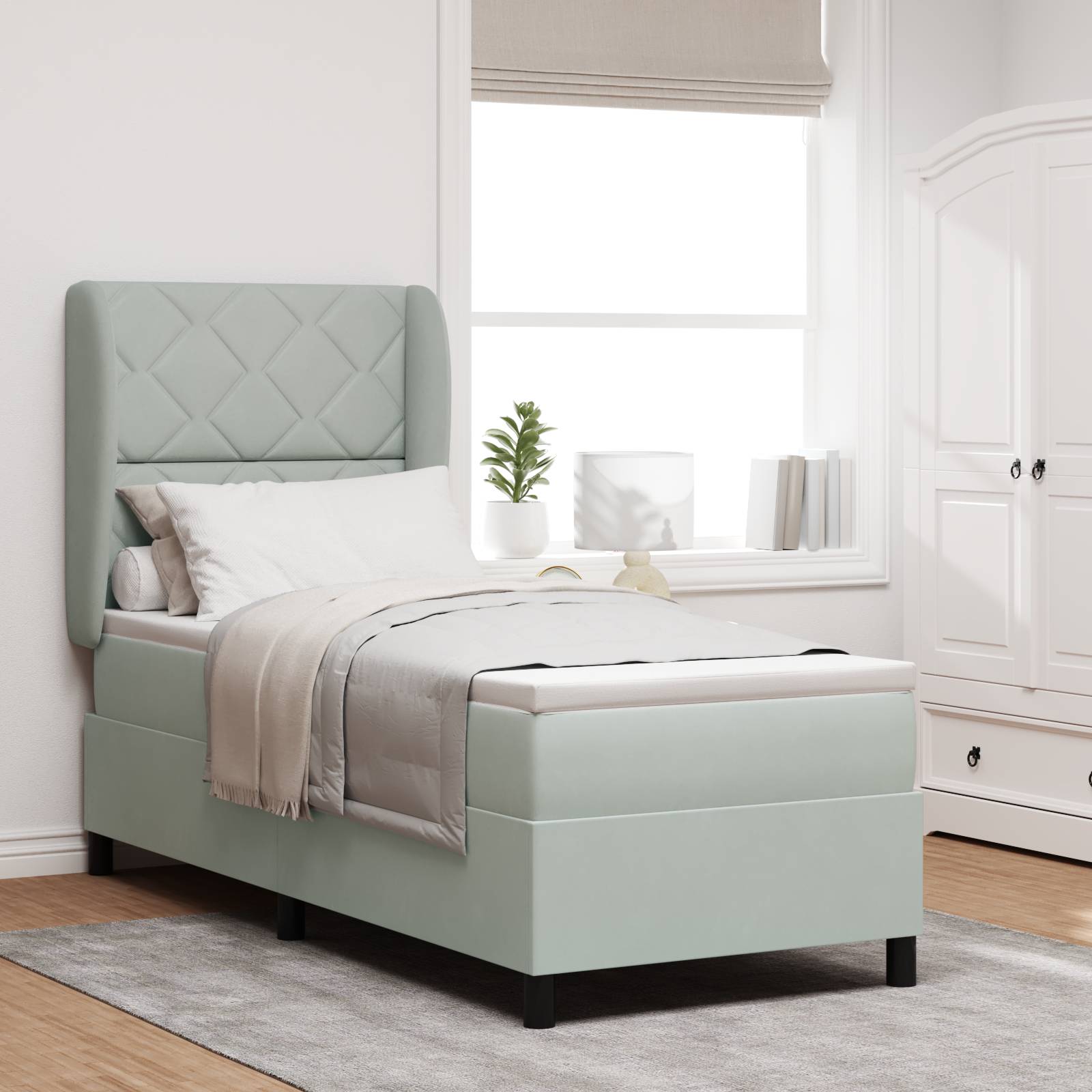 vidaXL Boxspringbett mit Matratze Hellgrau 80x200 cm Samt
