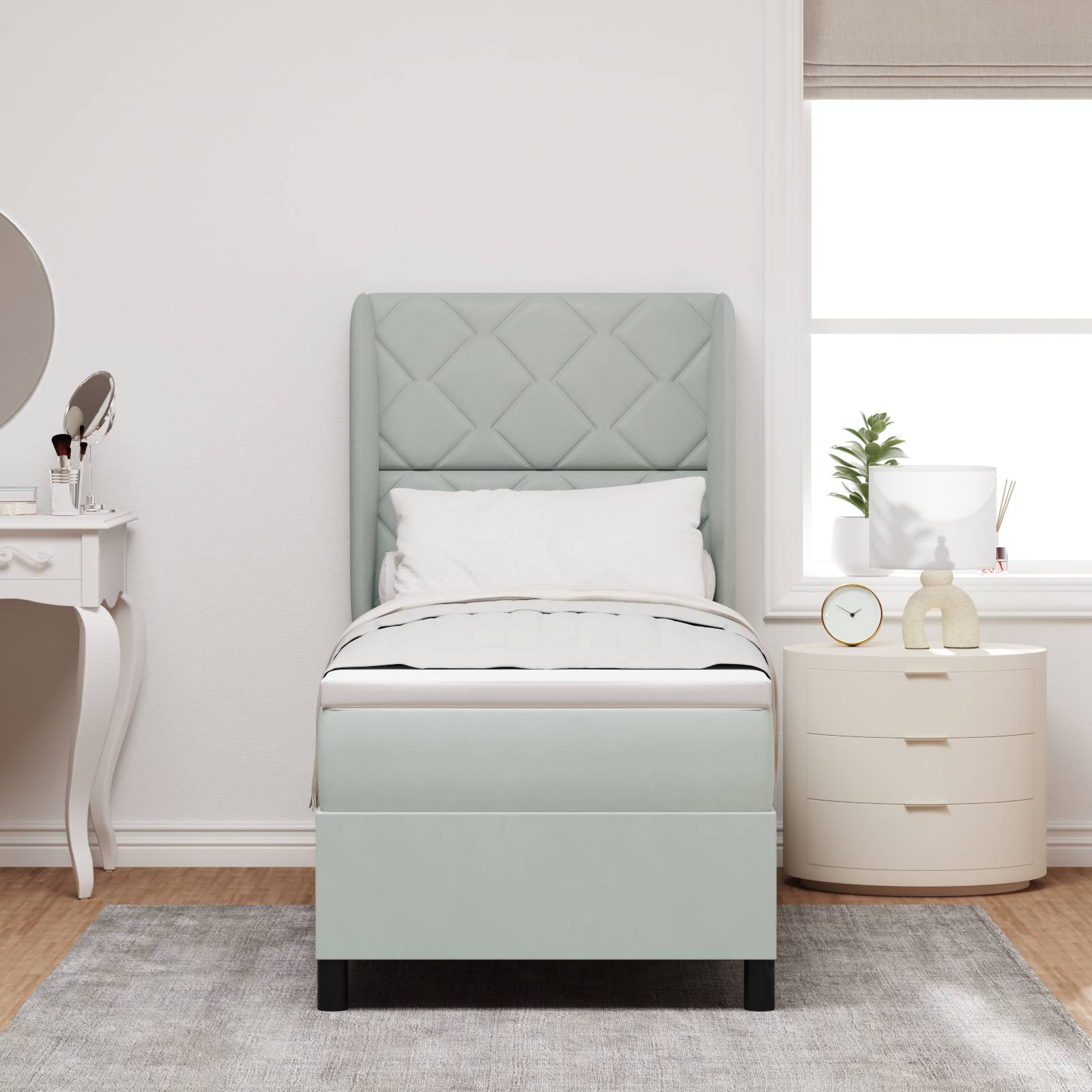 vidaXL Boxspringbett mit Matratze Hellgrau 80x200 cm Samt