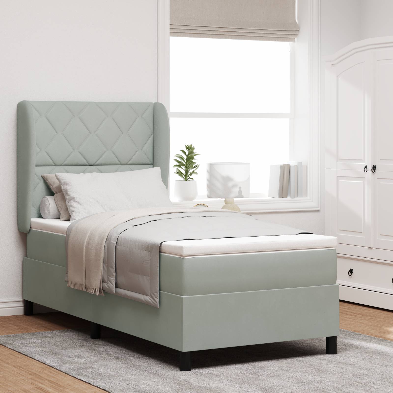 vidaXL Boxspringbett mit Matratze Hellgrau 90x190 cm Samt