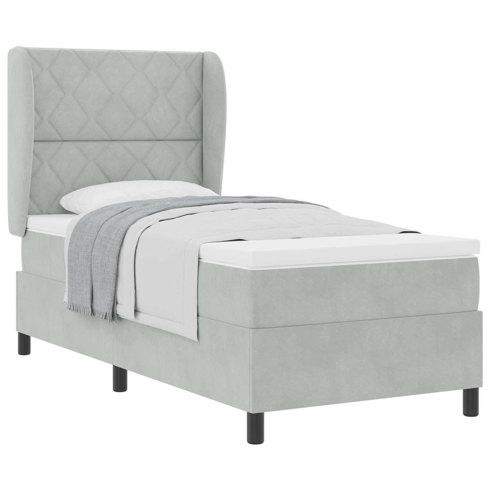 vidaXL Boxspringbett mit Matratze Hellgrau 90x190 cm Samt