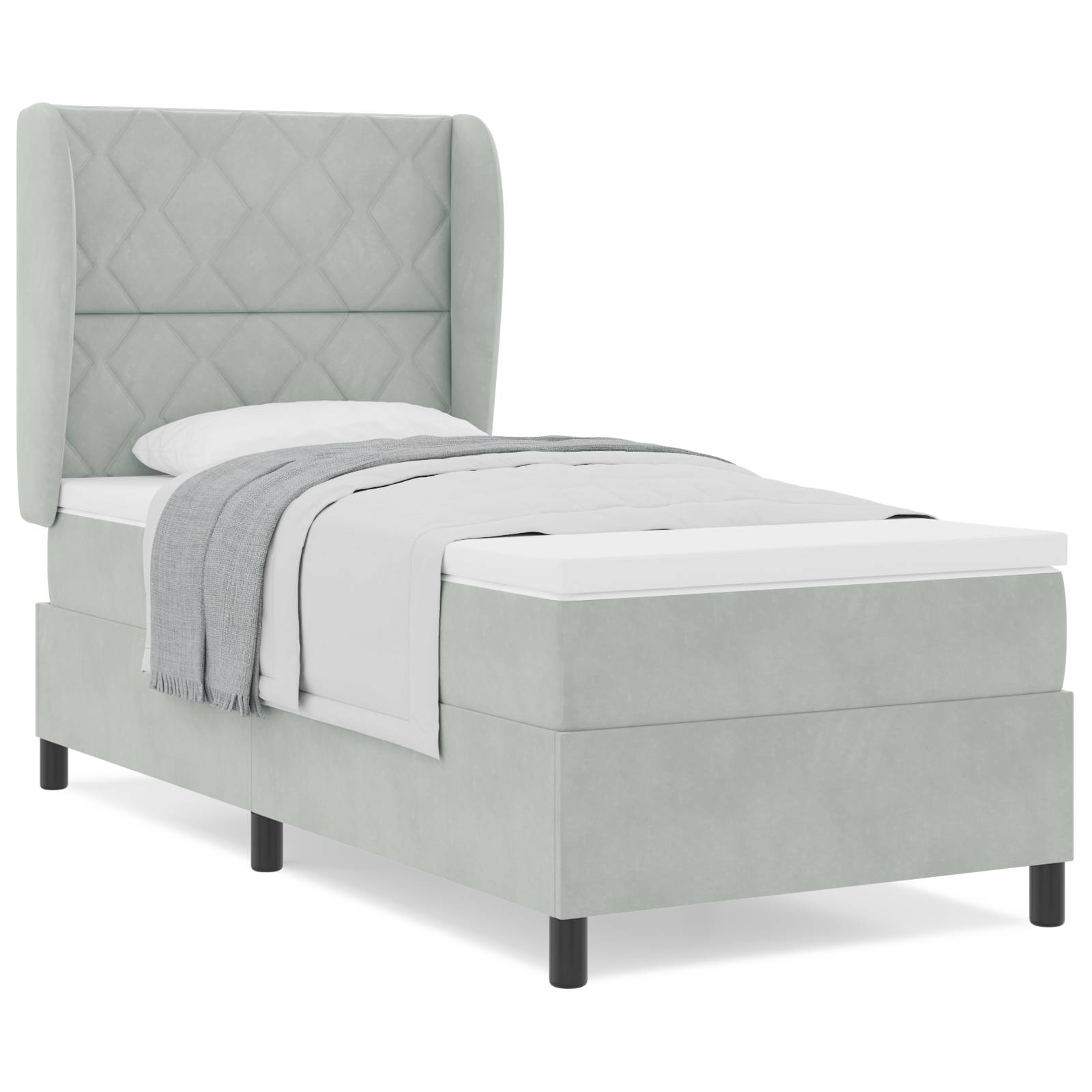vidaXL Boxspringbett mit Matratze Hellgrau 90x190 cm Samt