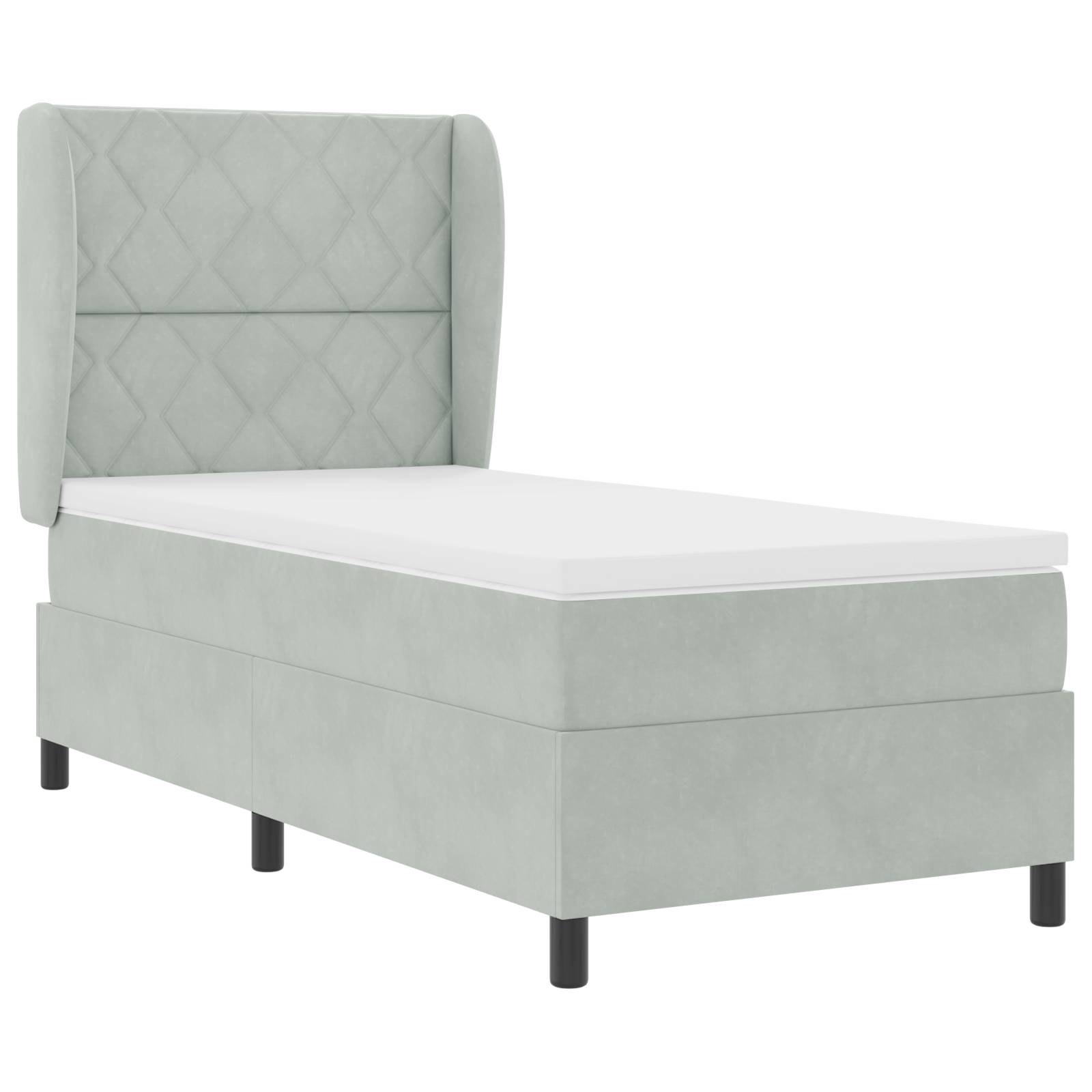 vidaXL Boxspringbett mit Matratze Hellgrau 90x190 cm Samt