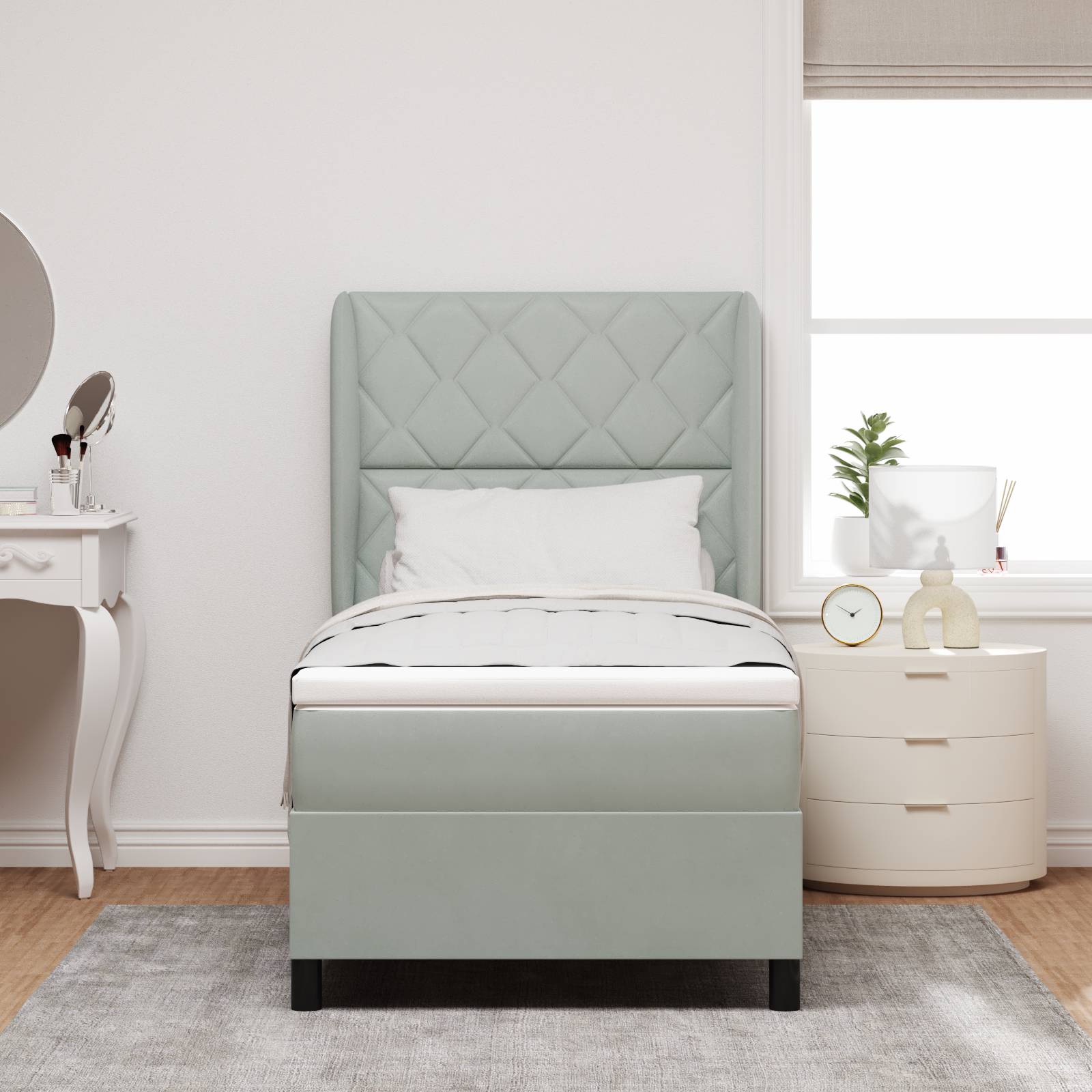 vidaXL Boxspringbett mit Matratze Hellgrau 90x190 cm Samt