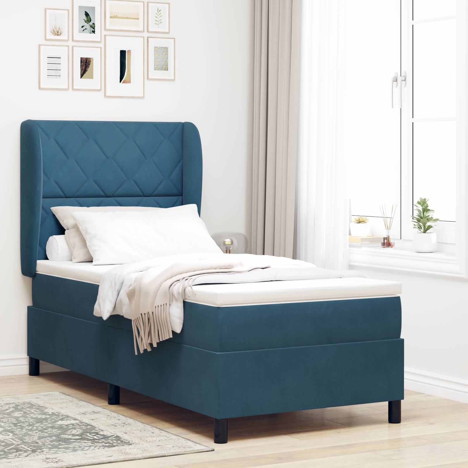 vidaXL Boxspringbett mit Matratze Dunkelblau 100x200 cm Samt