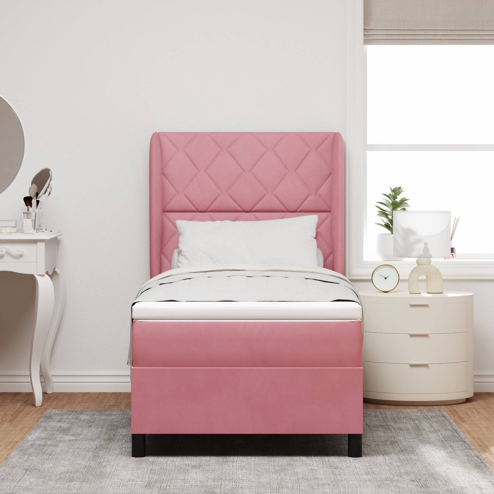 vidaXL Boxspringbett mit Matratze Rosa 90x190 cm Samt