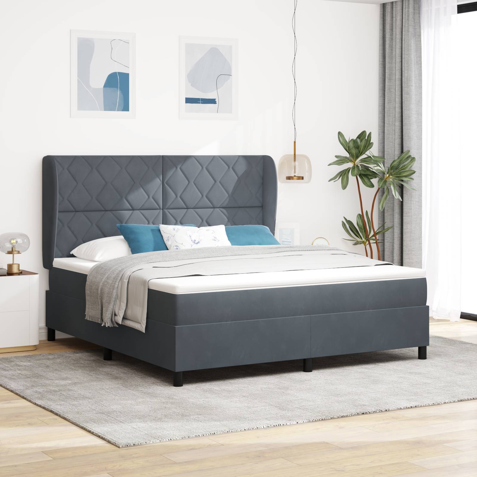 vidaXL Boxspringbett mit Matratze Dunkelgrau 180x200 cm Samt