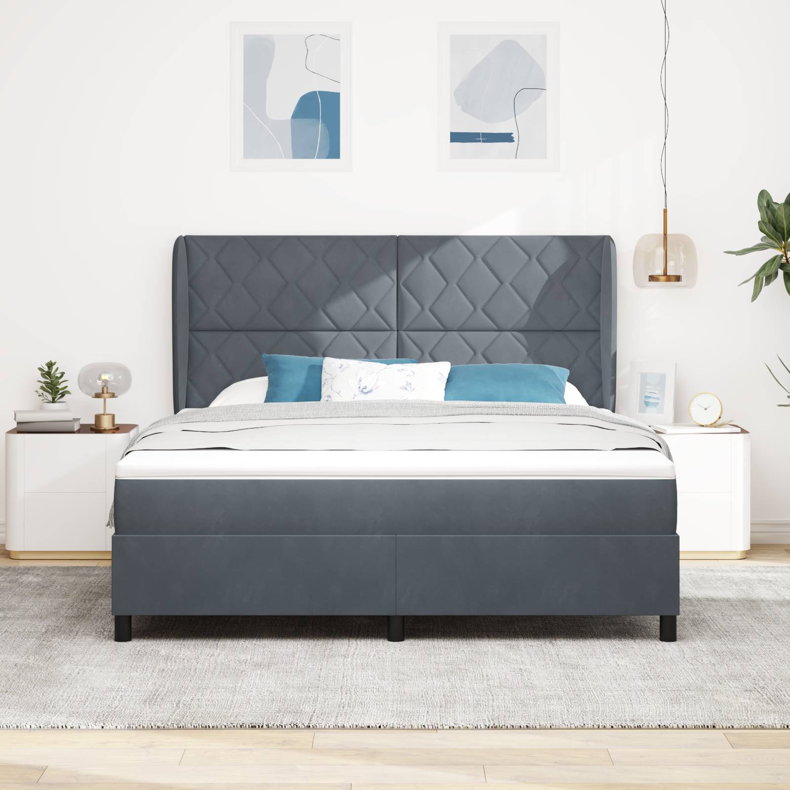 vidaXL Boxspringbett mit Matratze Dunkelgrau 180x200 cm Samt
