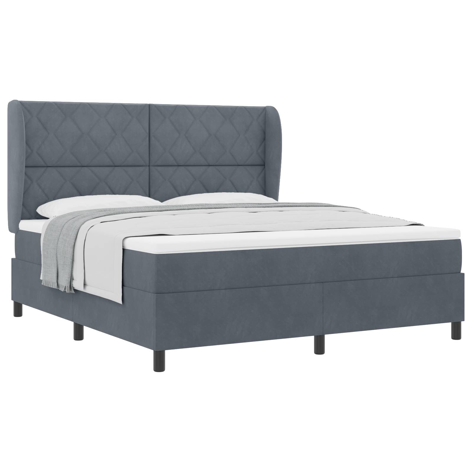 vidaXL Boxspringbett mit Matratze Dunkelgrau 180x200 cm Samt