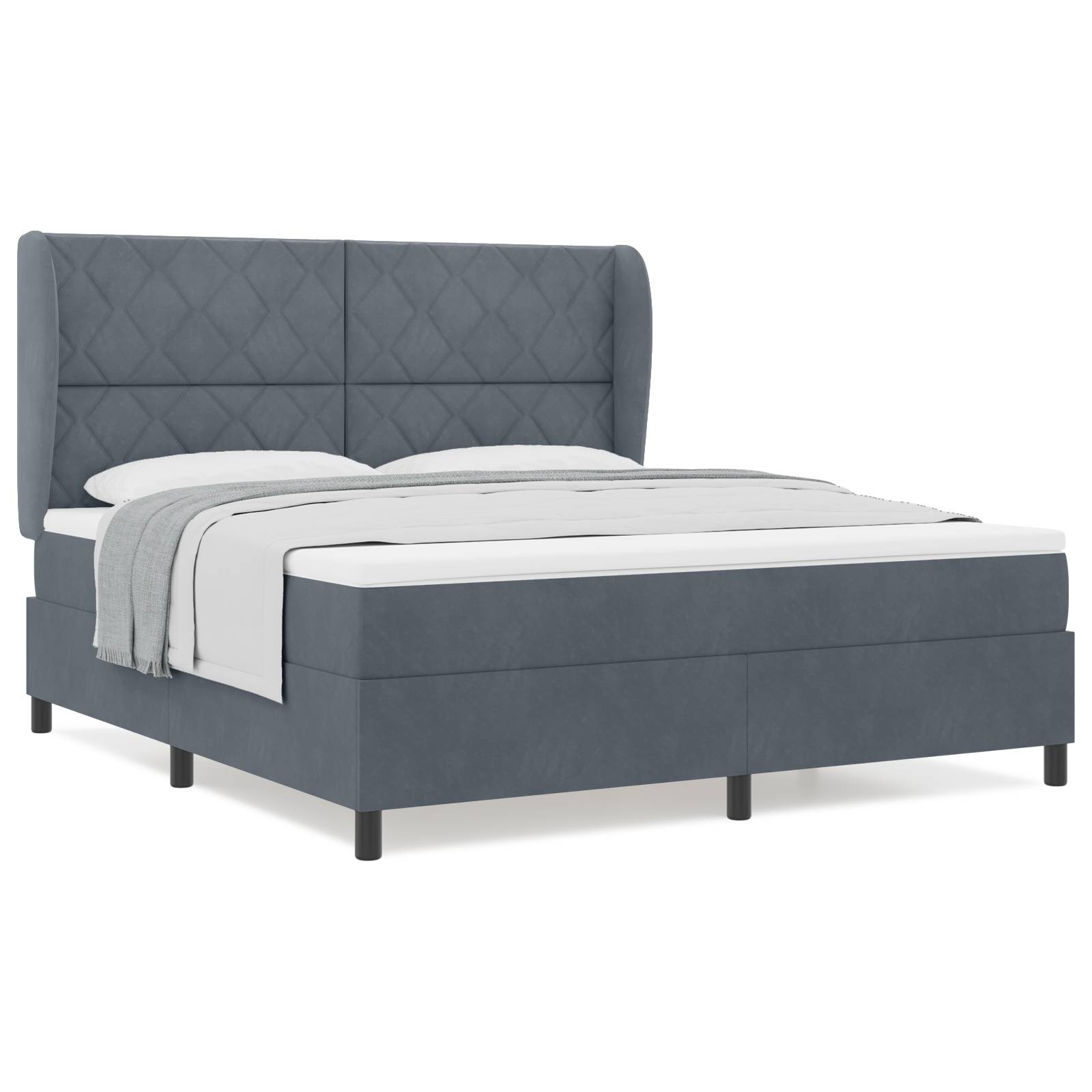 vidaXL Boxspringbett mit Matratze Dunkelgrau 180x200 cm Samt
