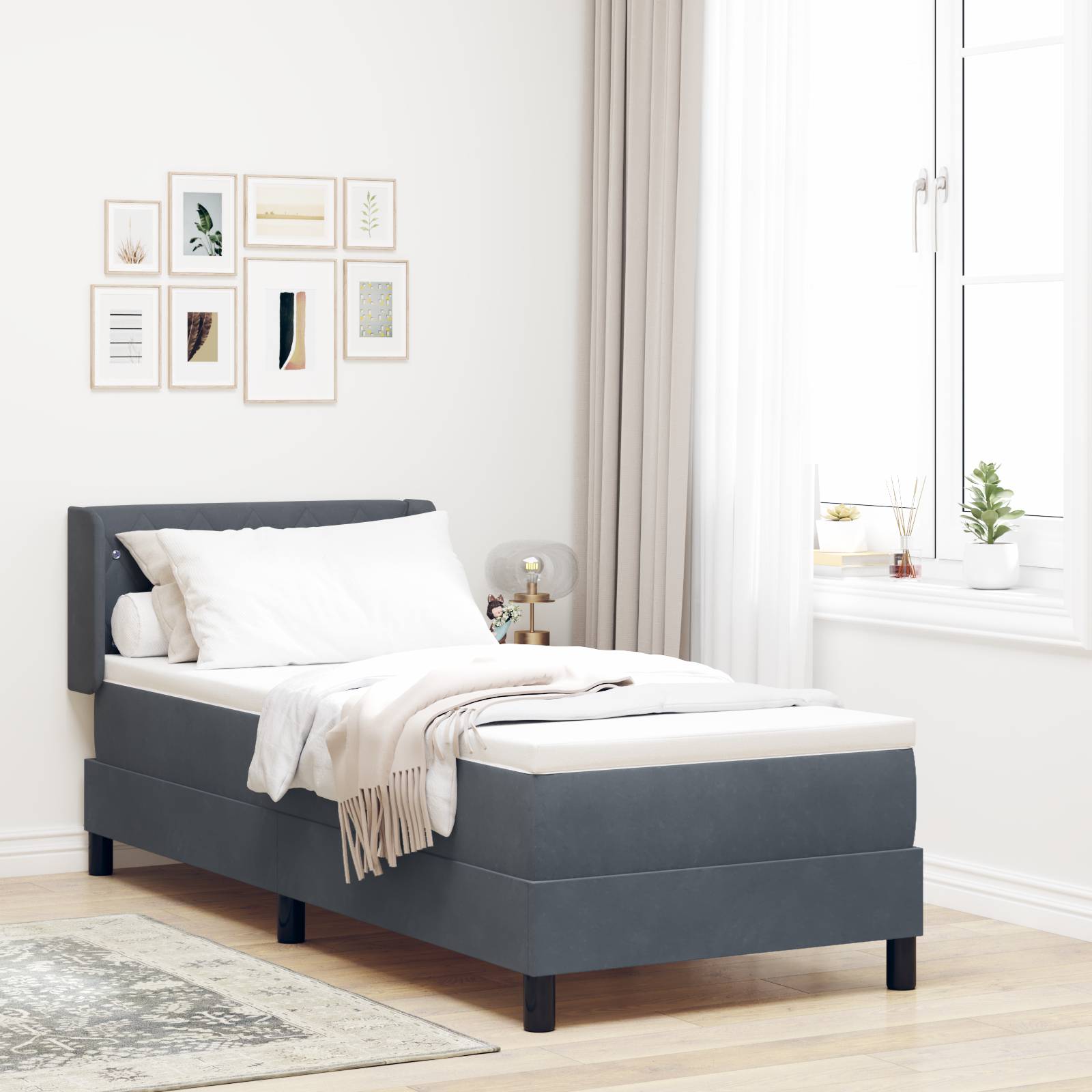 vidaXL Boxspringbett mit Matratze Dunkelgrau 80x200 cm Samt
