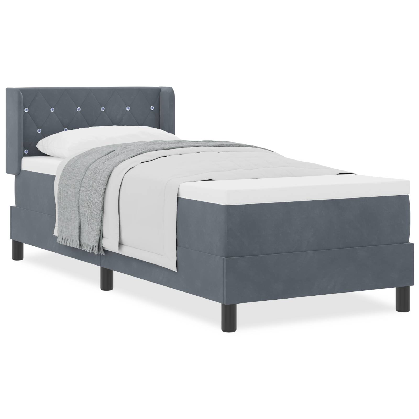 vidaXL Boxspringbett mit Matratze Dunkelgrau 80x200 cm Samt