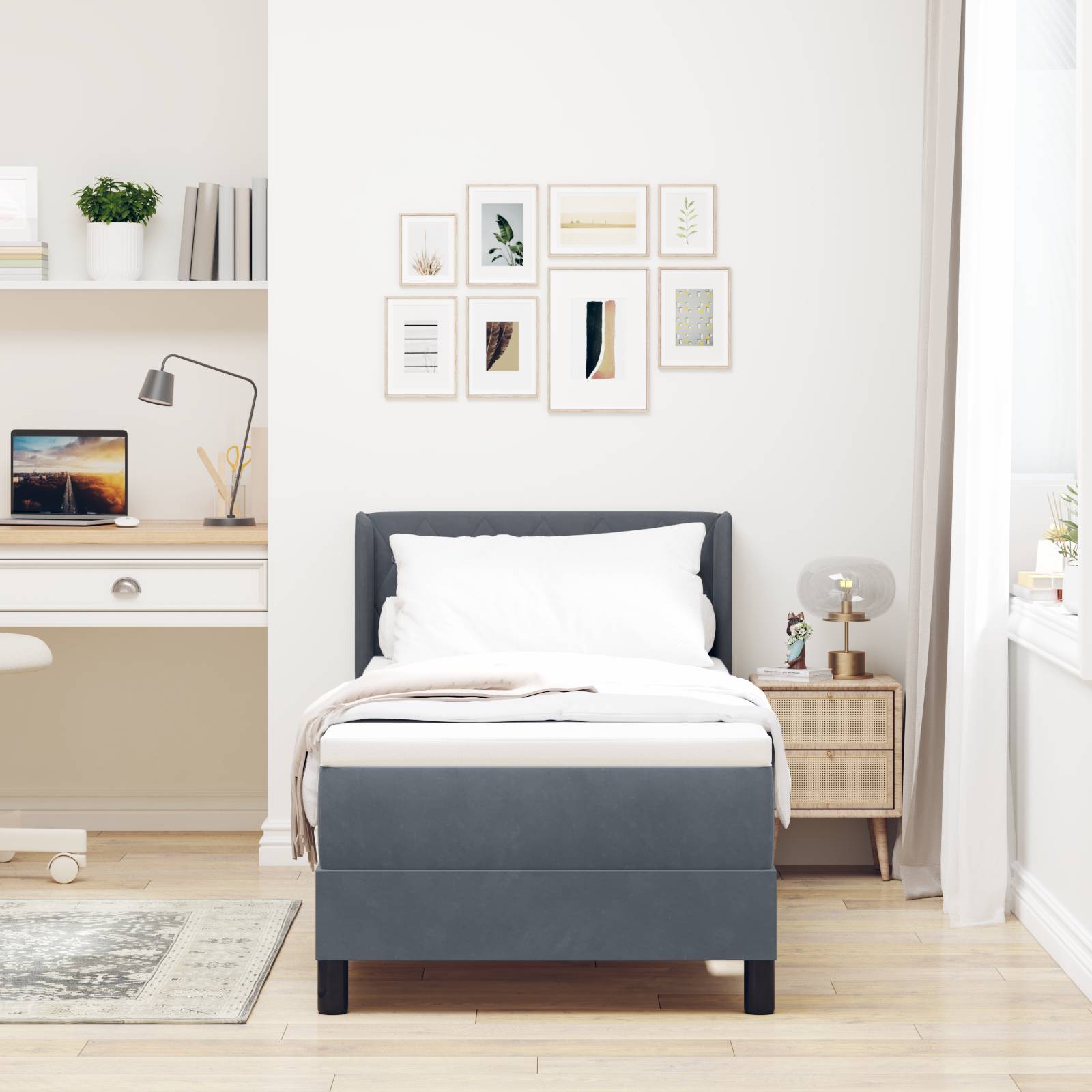 vidaXL Boxspringbett mit Matratze Dunkelgrau 80x200 cm Samt