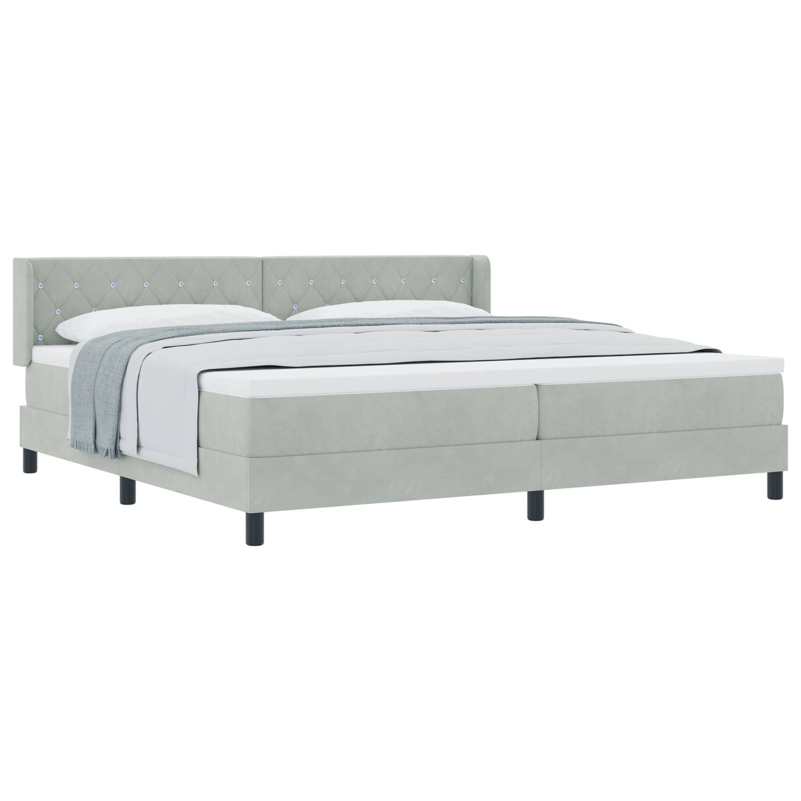 vidaXL Boxspringbett mit Matratze Hellgrau 200x200 cm Samt