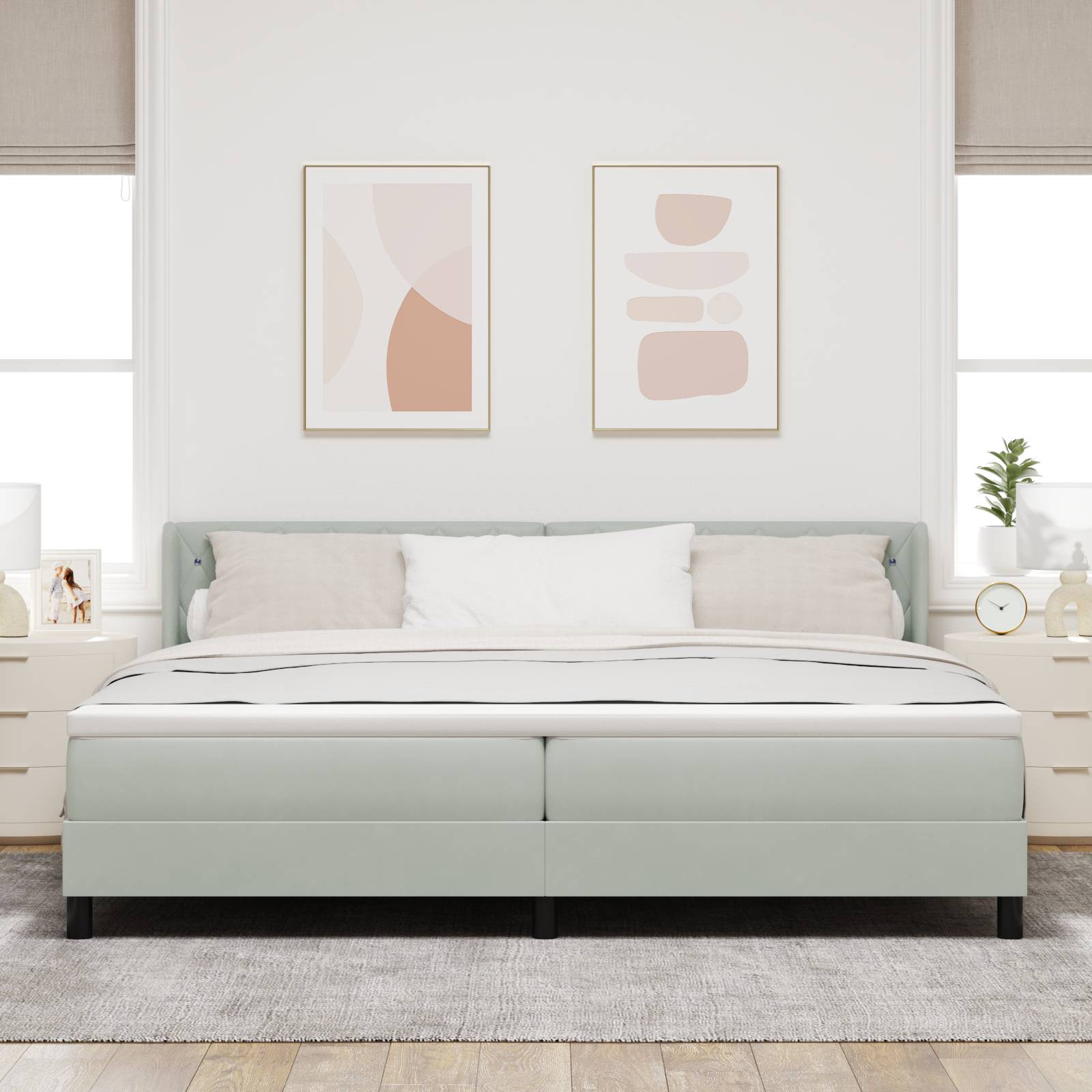 vidaXL Boxspringbett mit Matratze Hellgrau 200x200 cm Samt
