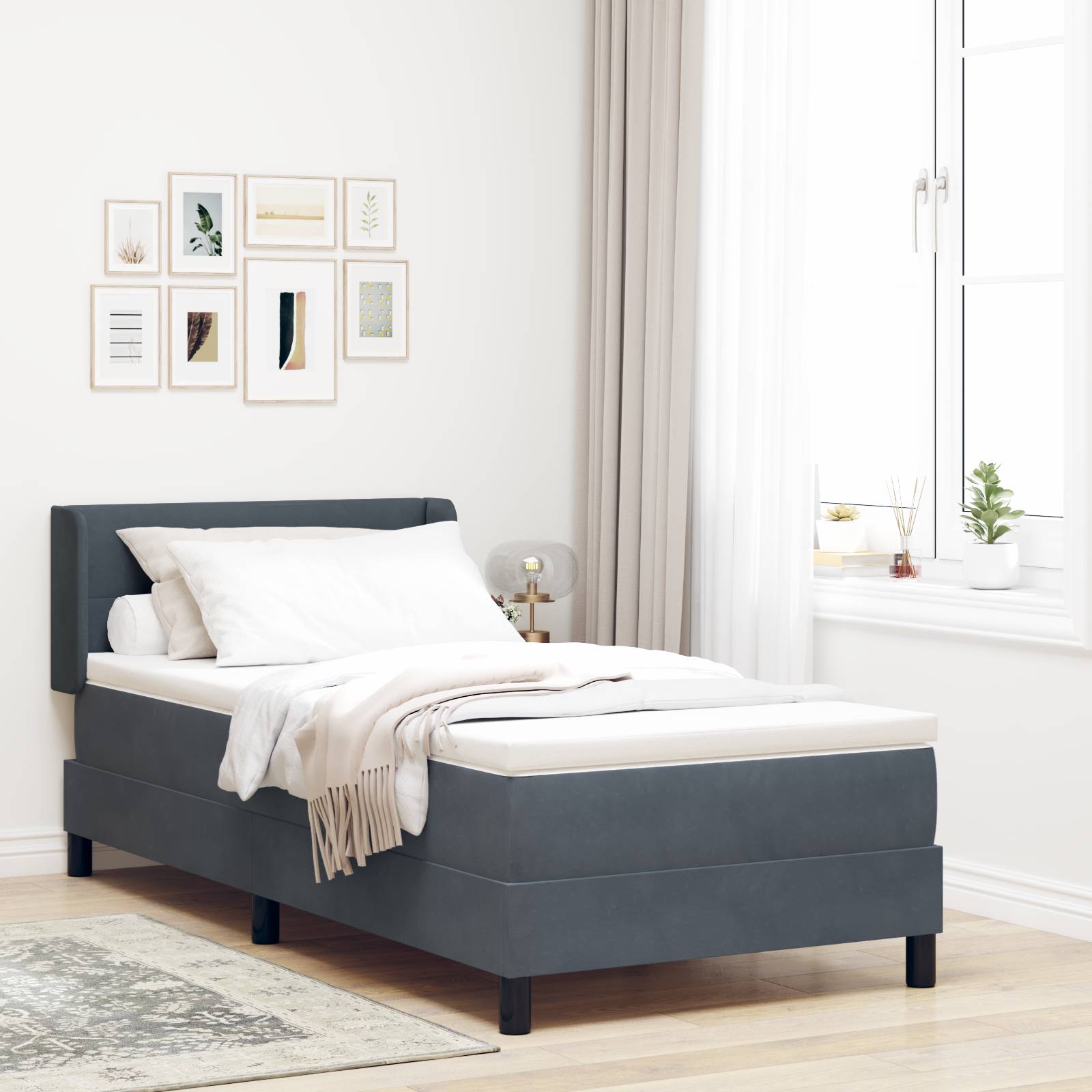 vidaXL Boxspringbett mit Matratze Dunkelgrau 90x200 cm Samt