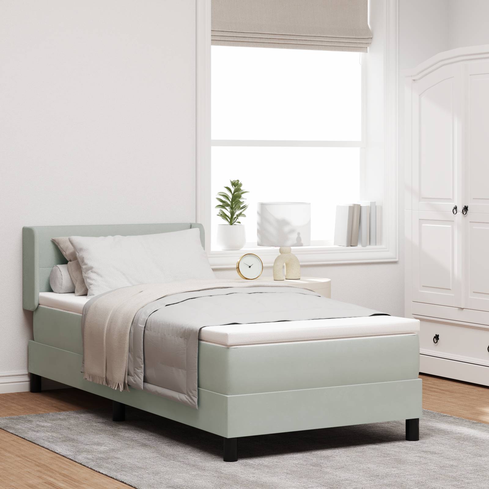 vidaXL Boxspringbett mit Matratze Hellgrau 80x200 cm Samt