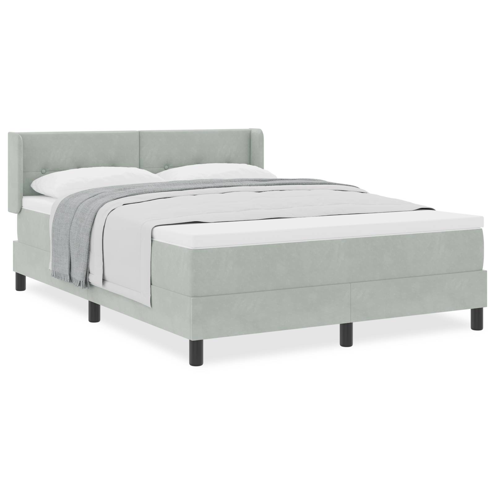 vidaXL Boxspringbett mit Matratze Hellgrau 160x200 cm Samt