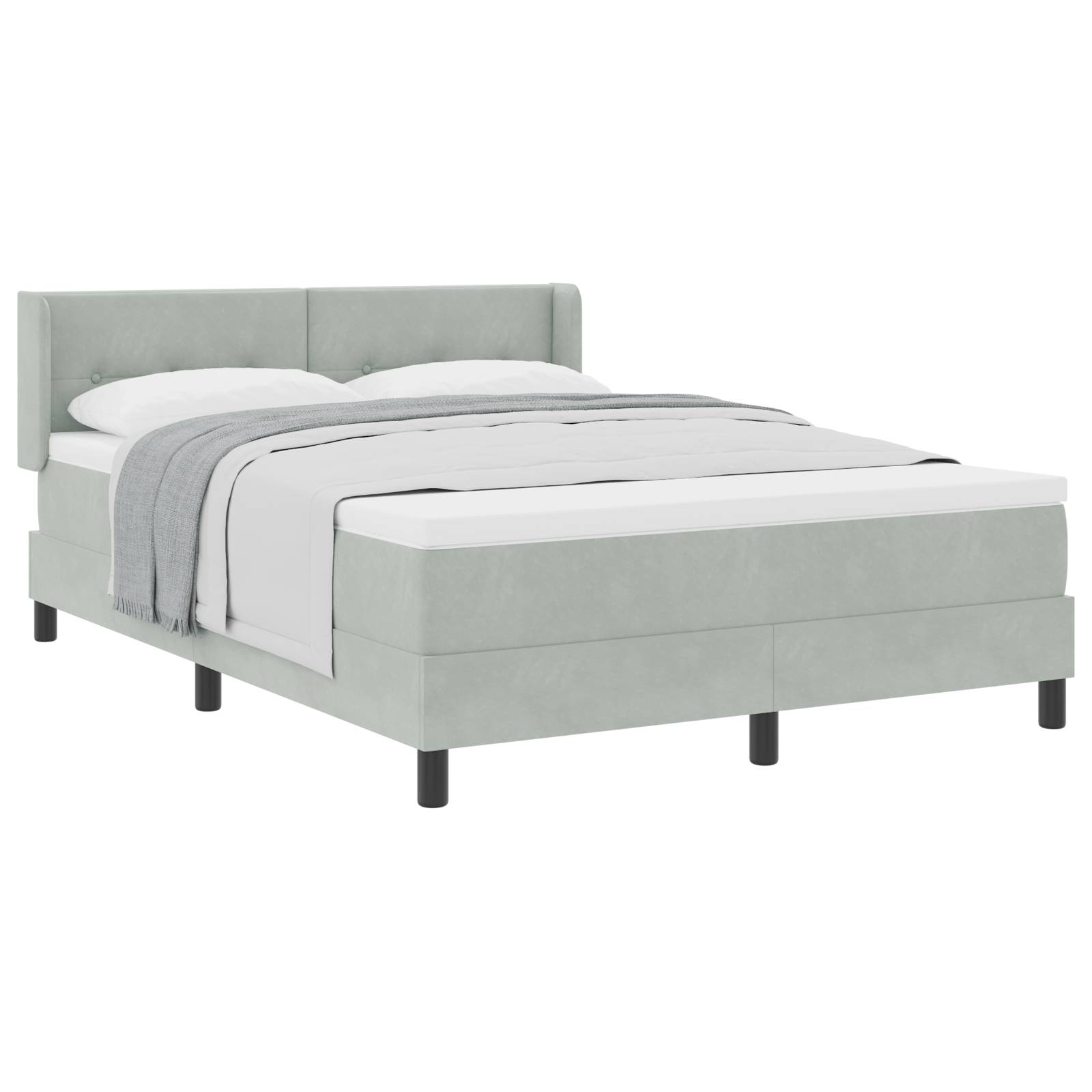 vidaXL Boxspringbett mit Matratze Hellgrau 160x200 cm Samt