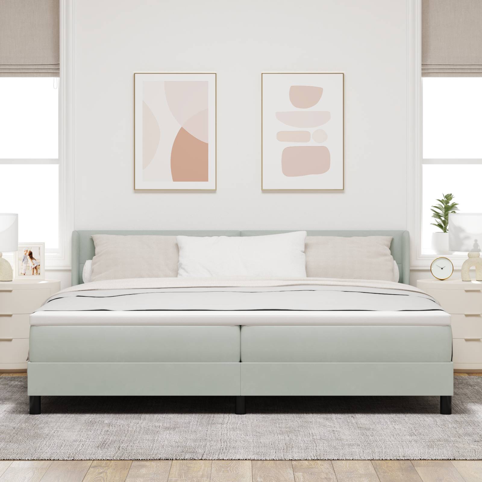 vidaXL Boxspringbett mit Matratze Hellgrau 200x200 cm Samt