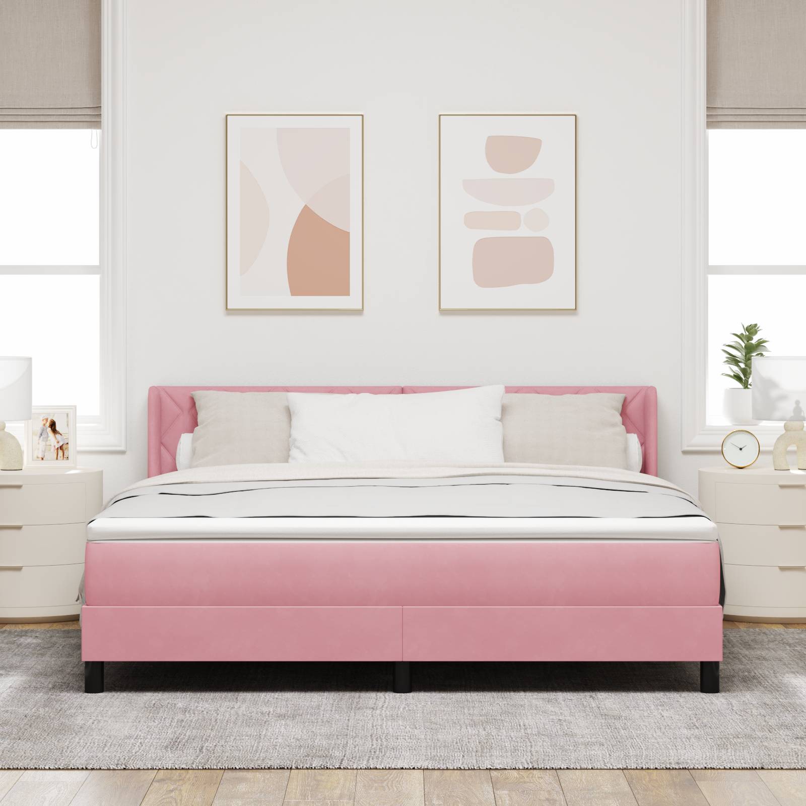 vidaXL Boxspringbett mit Matratze Rosa 180x200 cm Samt