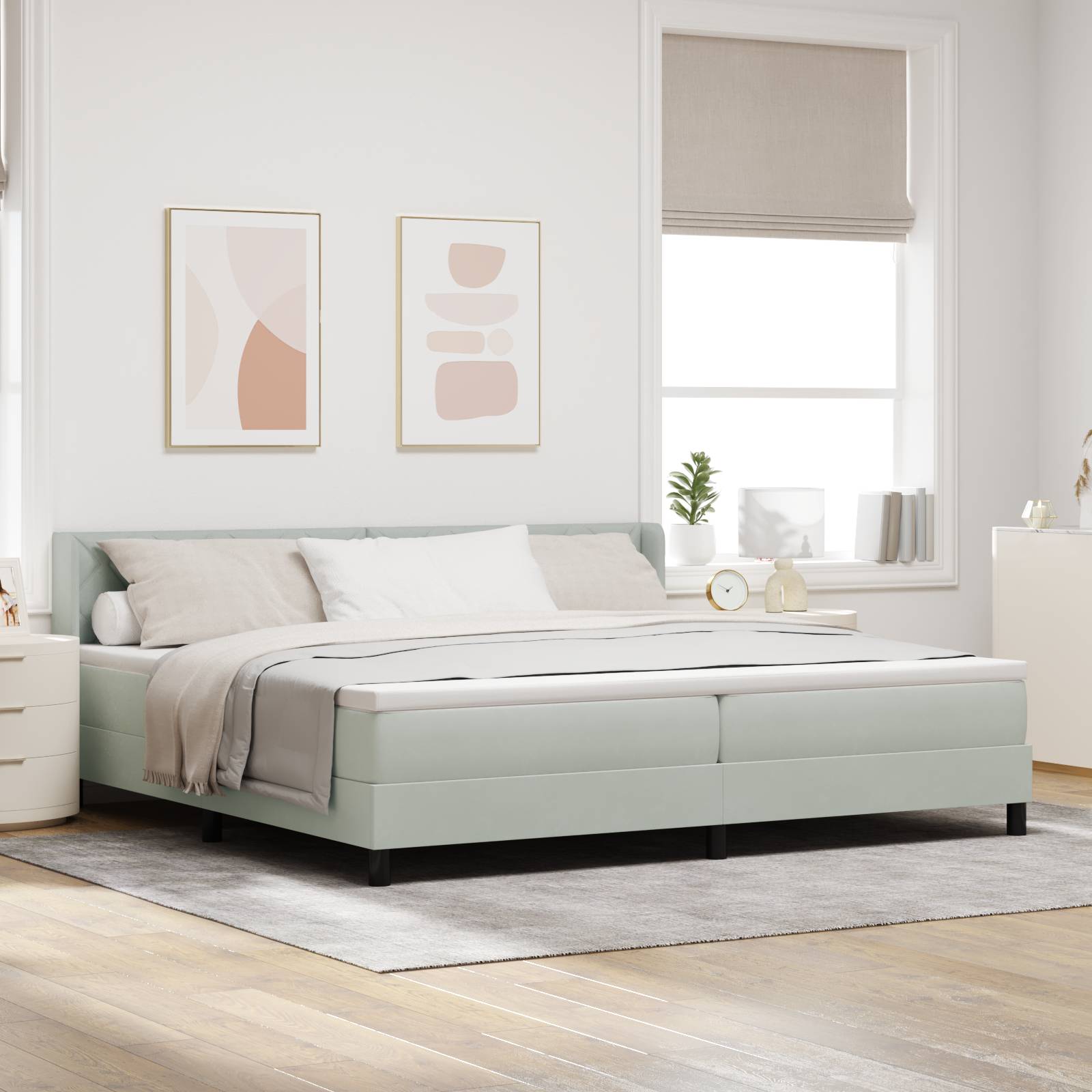 vidaXL Boxspringbett mit Matratze Hellgrau 200x200 cm Samt