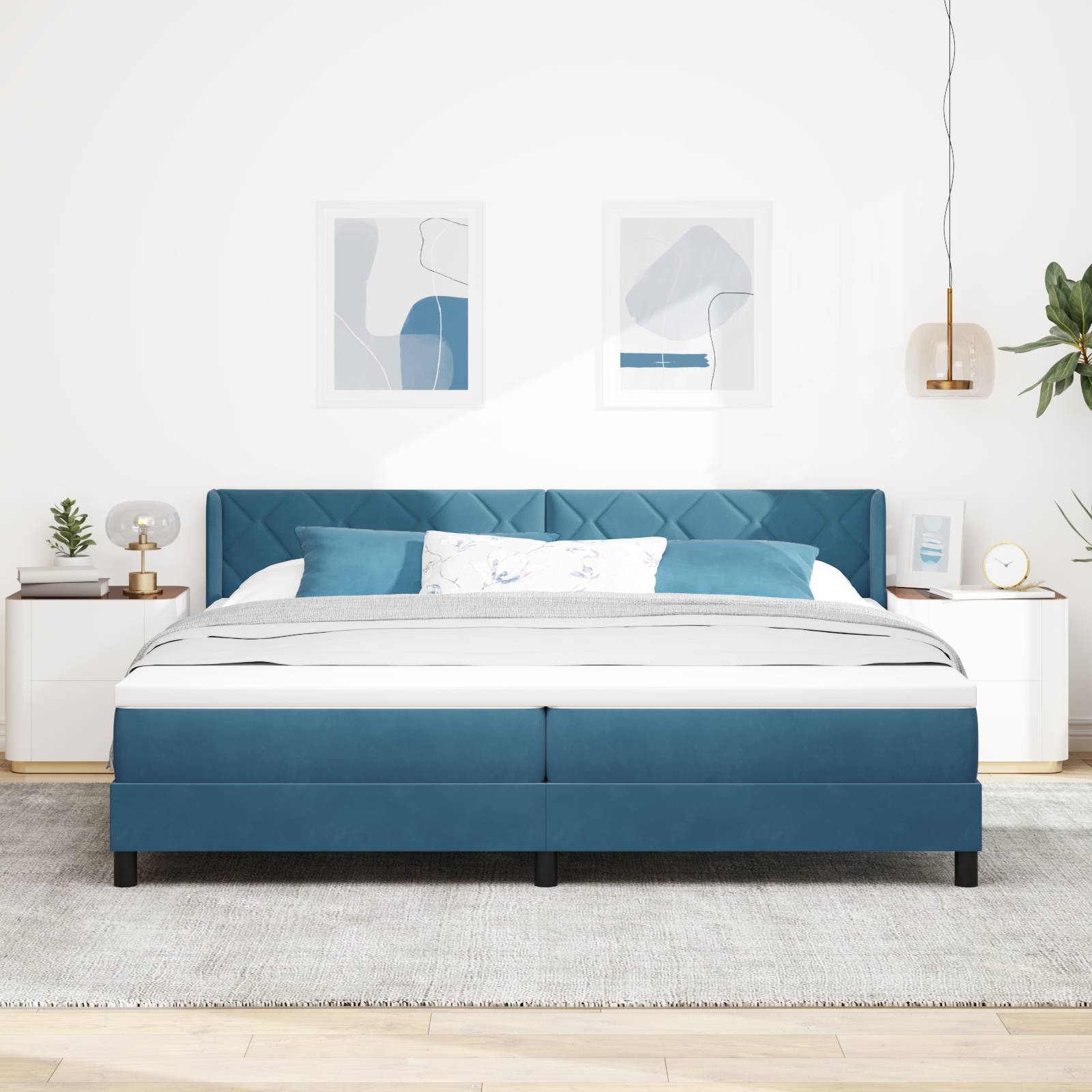 vidaXL Boxspringbett mit Matratze Dunkelblau 200x200 cm Samt
