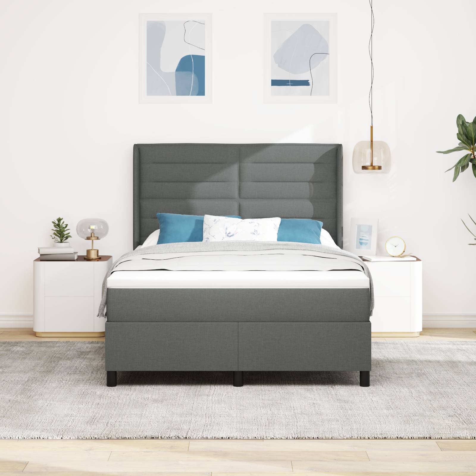 vidaXL Boxspringbett mit Matratze Dunkelgrau 160x200 cm Stoff
