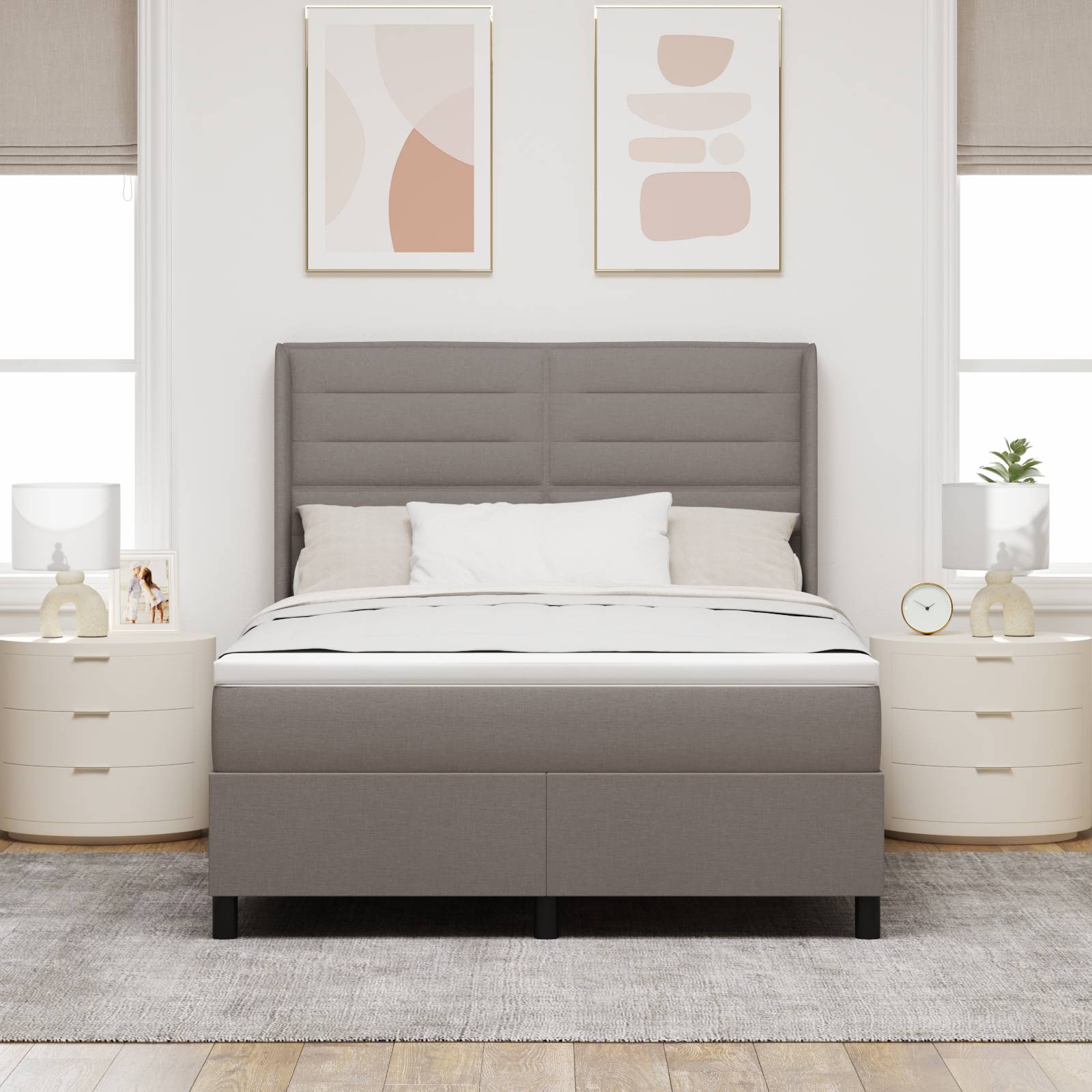 vidaXL LED Boxspringbett mit Matratze Taupe 140x190 cm Stoff