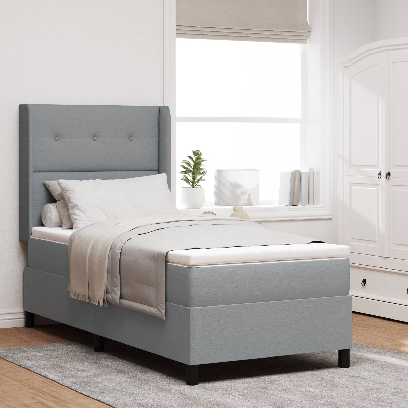 vidaXL Boxspringbett mit Matratze Hellgrau 90x190 cm Stoff