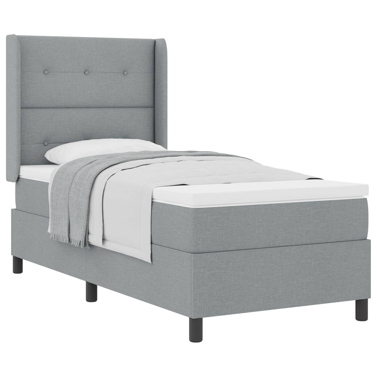 vidaXL Boxspringbett mit Matratze Hellgrau 90x190 cm Stoff