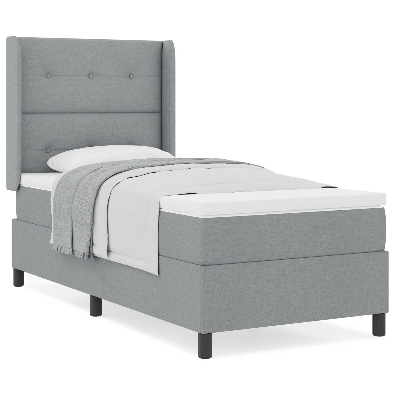 vidaXL Boxspringbett mit Matratze Hellgrau 90x190 cm Stoff