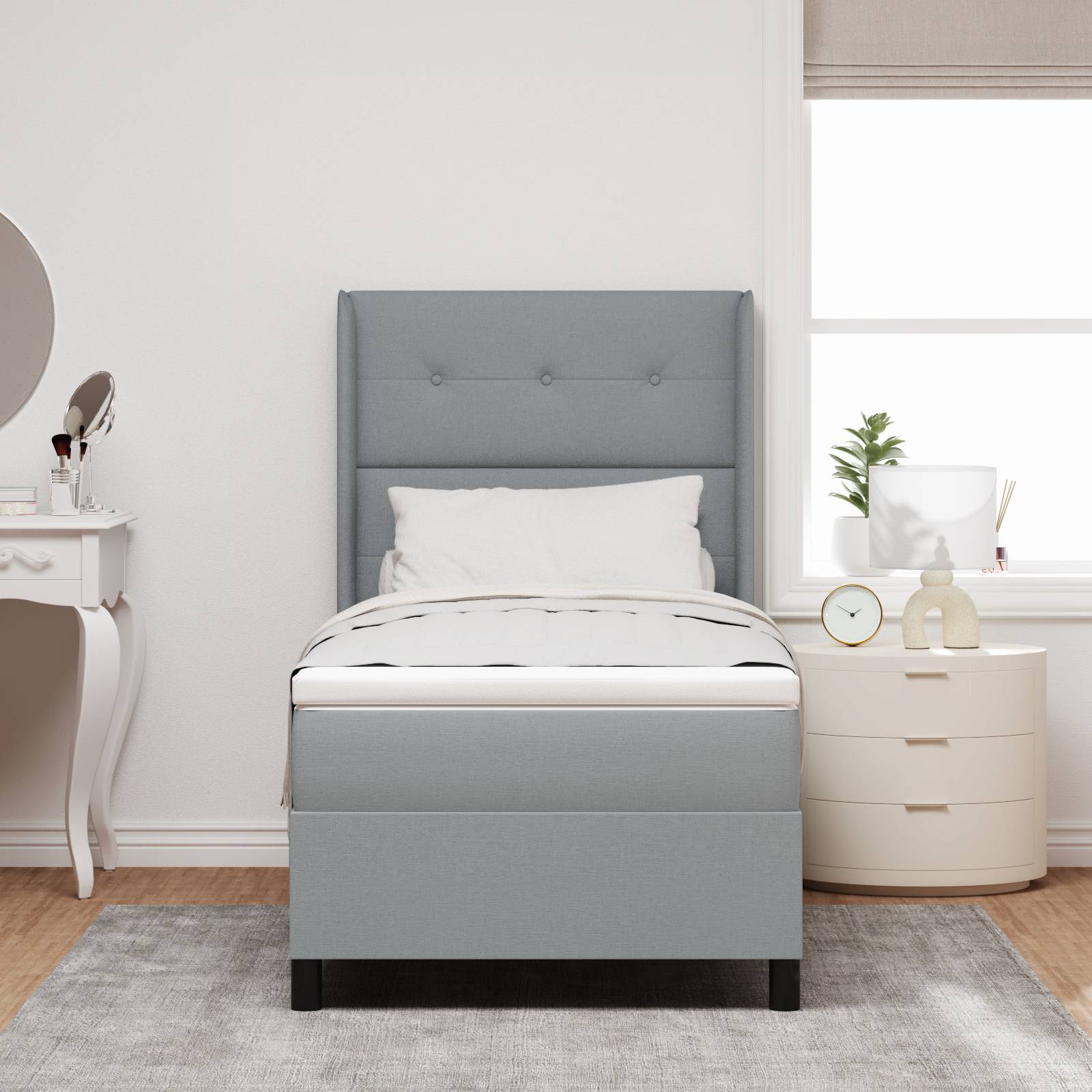 vidaXL Boxspringbett mit Matratze Hellgrau 90x190 cm Stoff