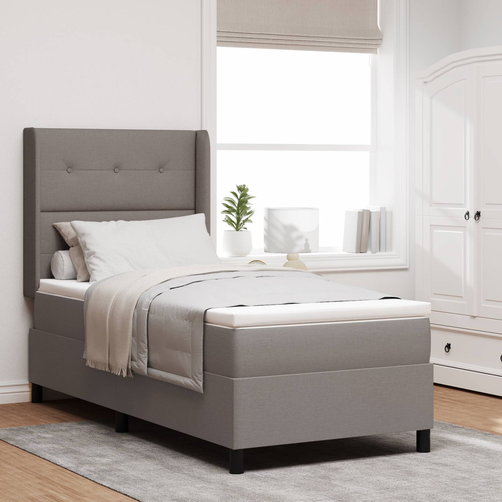 vidaXL Boxspringbett mit Matratze Taupe 100x200 cm Stoff