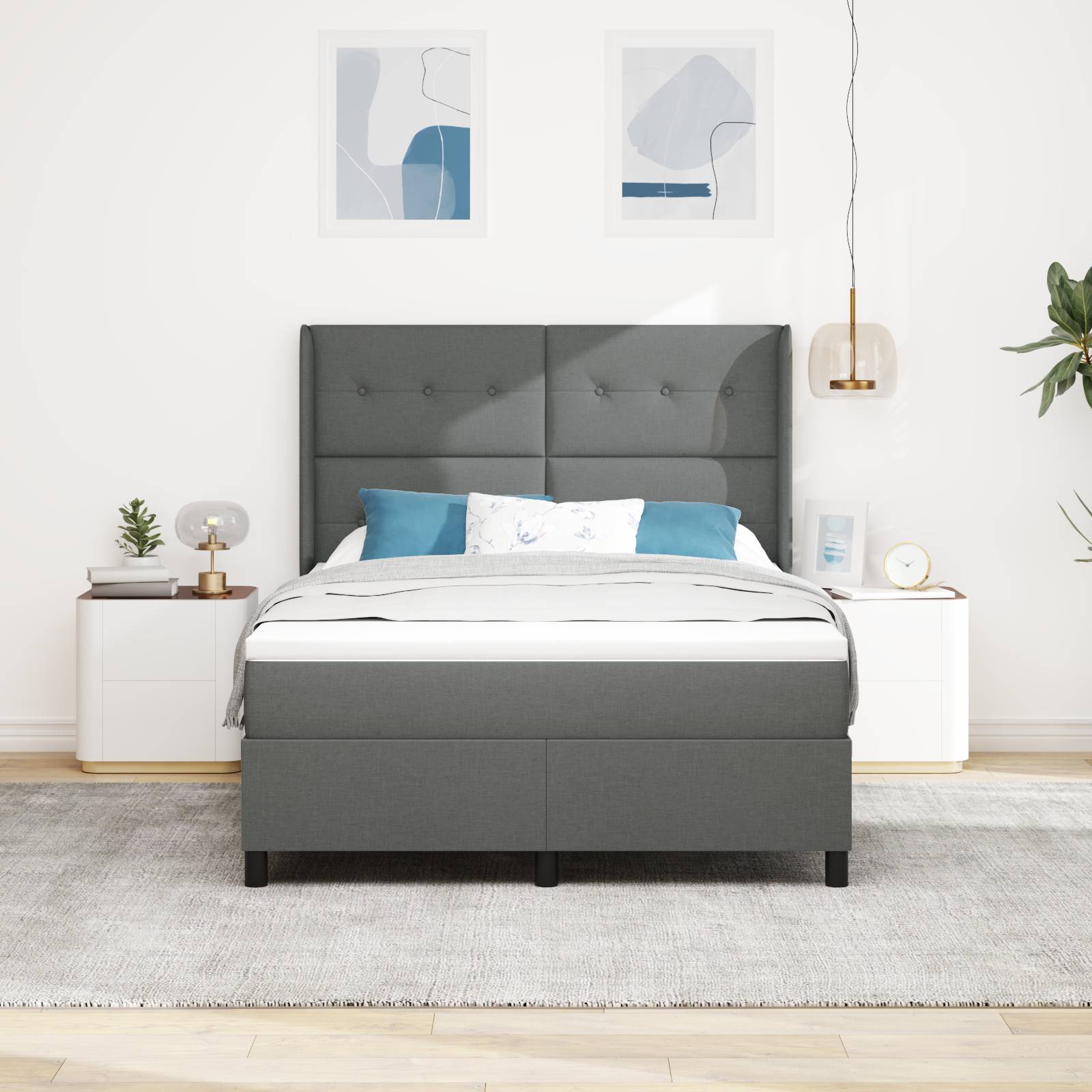 vidaXL LED Boxspringbett mit Matratze Dunkelgrau 160x200 cm Stoff