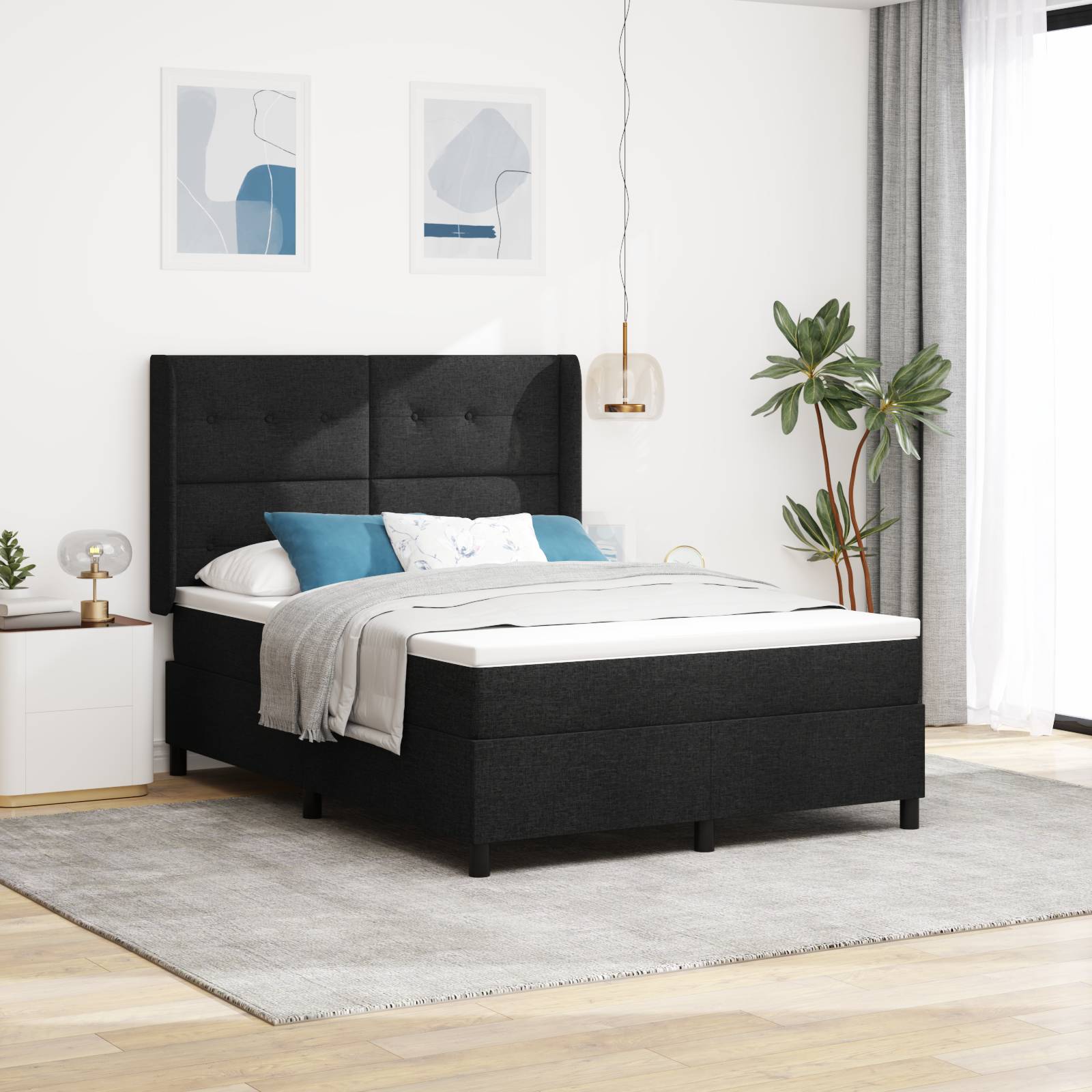 vidaXL Boxspringbett mit Matratze Schwarz 140x190 cm Stoff