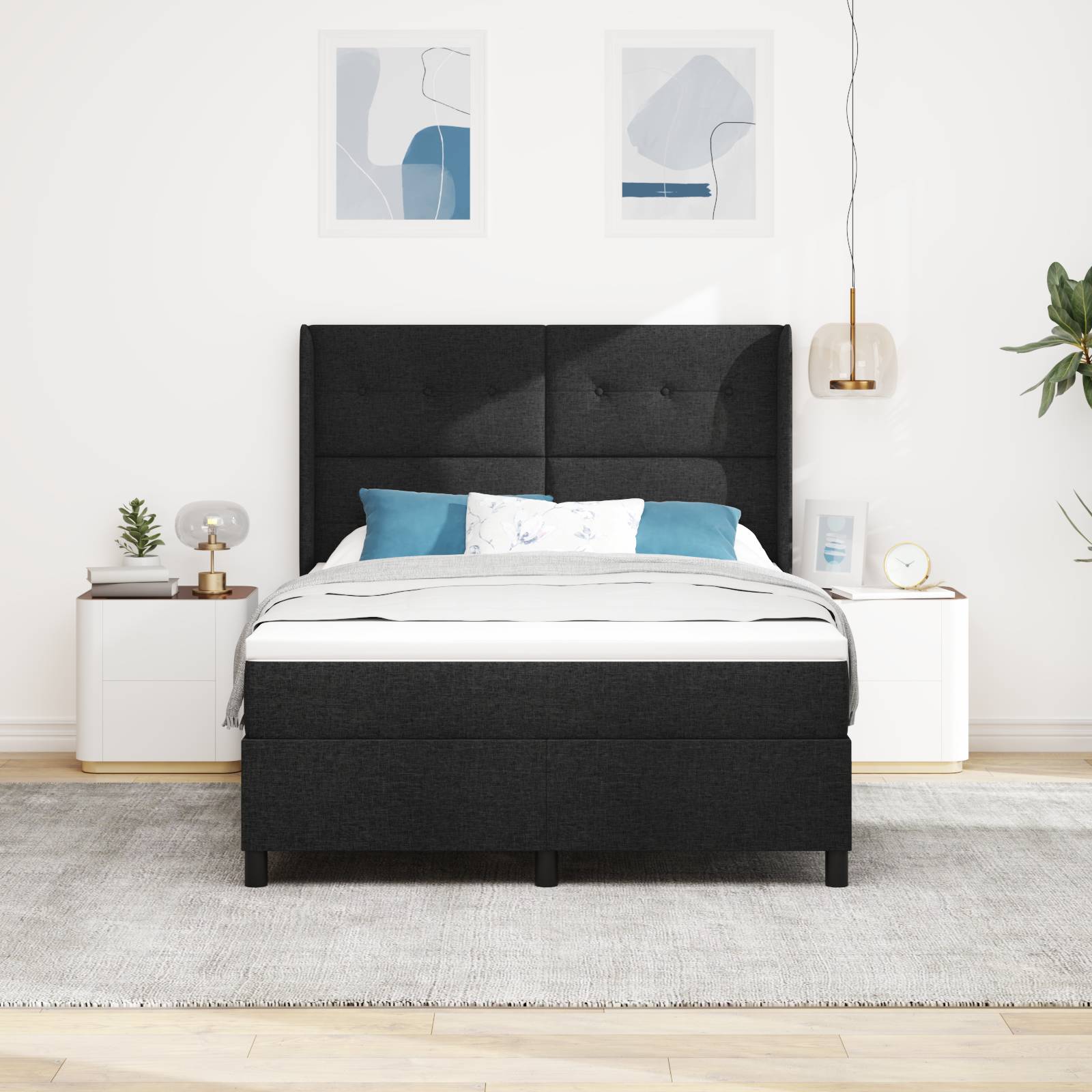 vidaXL Boxspringbett mit Matratze Schwarz 140x190 cm Stoff