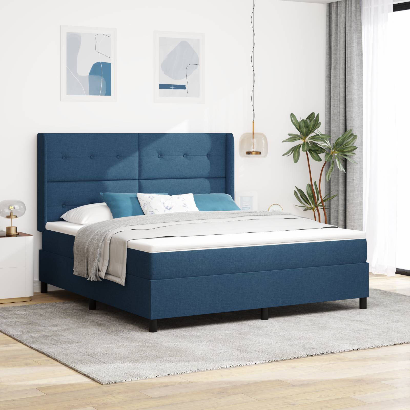 vidaXL LED Boxspringbett mit Matratze Blau 180x200 cm Stoff