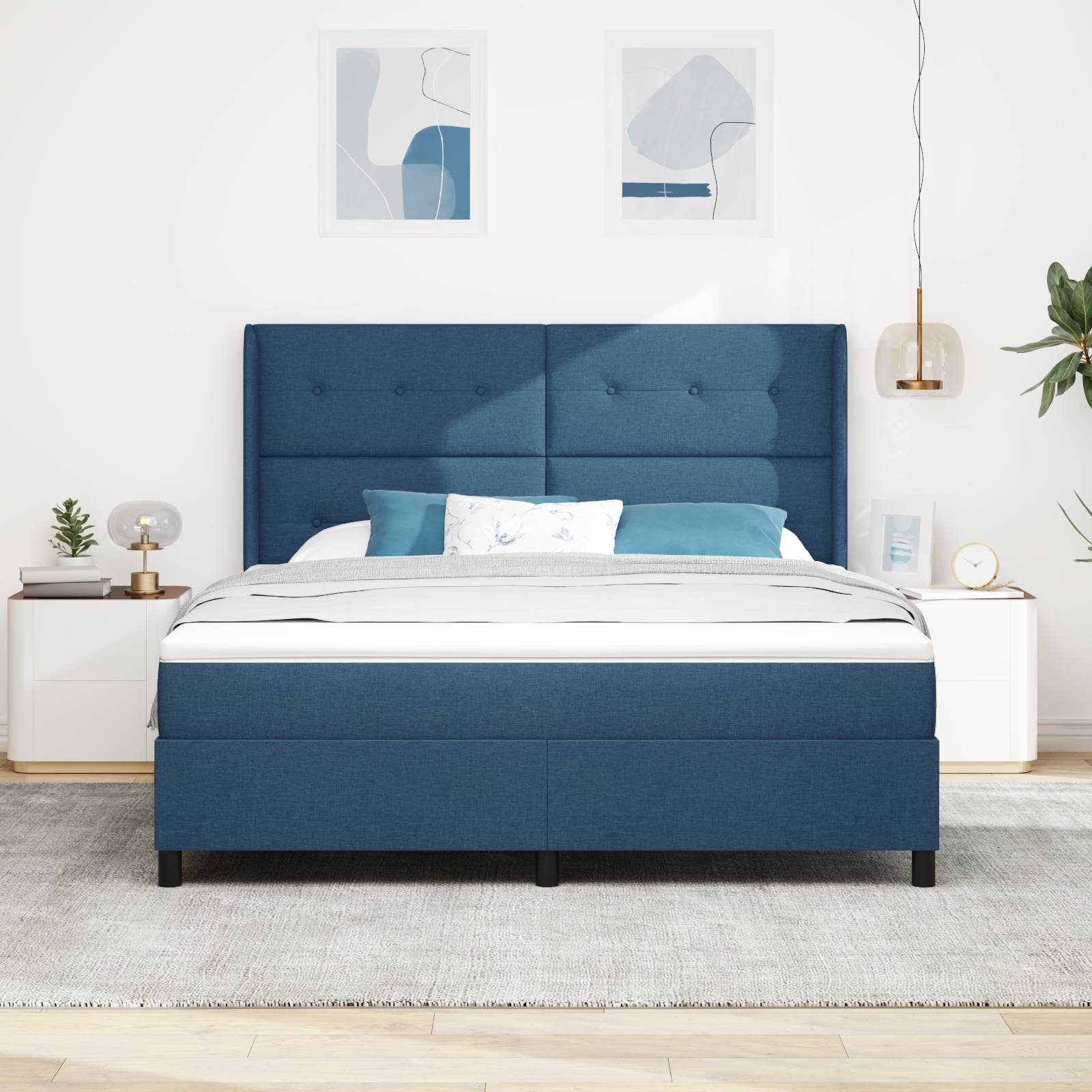 vidaXL LED Boxspringbett mit Matratze Blau 180x200 cm Stoff