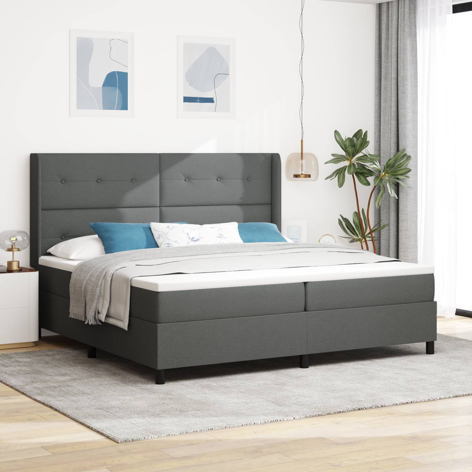 vidaXL LED Boxspringbett mit Matratze Dunkelgrau 200x200 cm Stoff