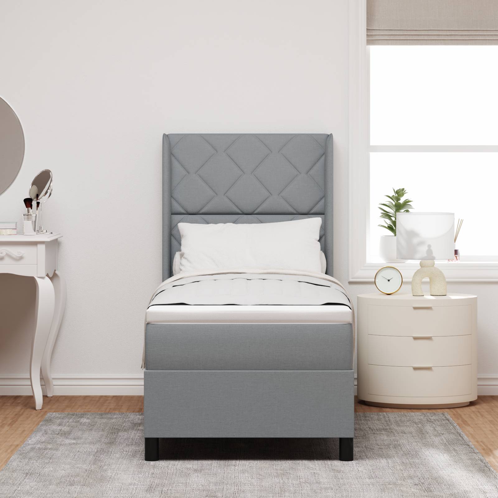 vidaXL LED Boxspringbett mit Matratze Hellgrau 80x200 cm Stoff