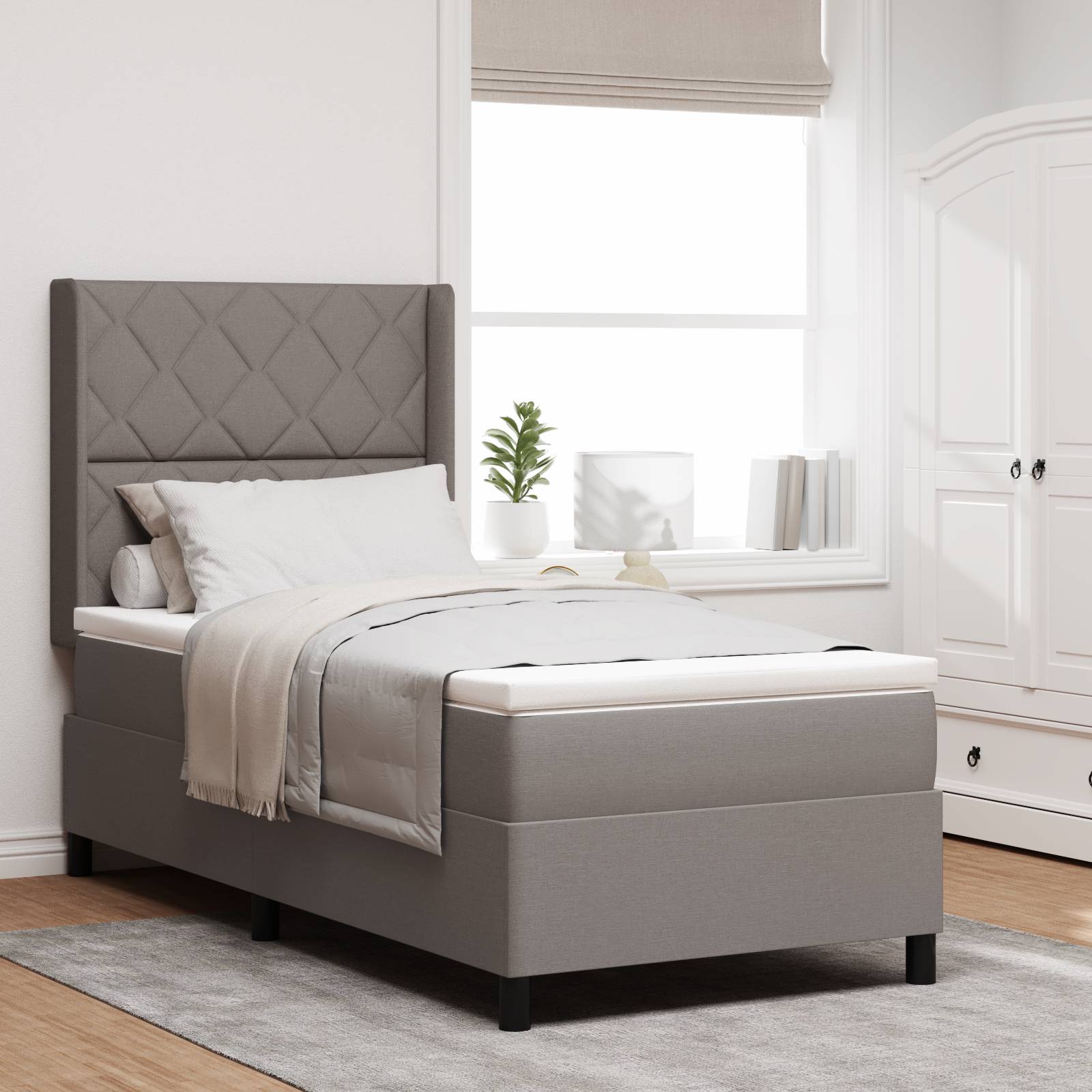 vidaXL LED Boxspringbett mit Matratze Taupe 100x200 cm Stoff