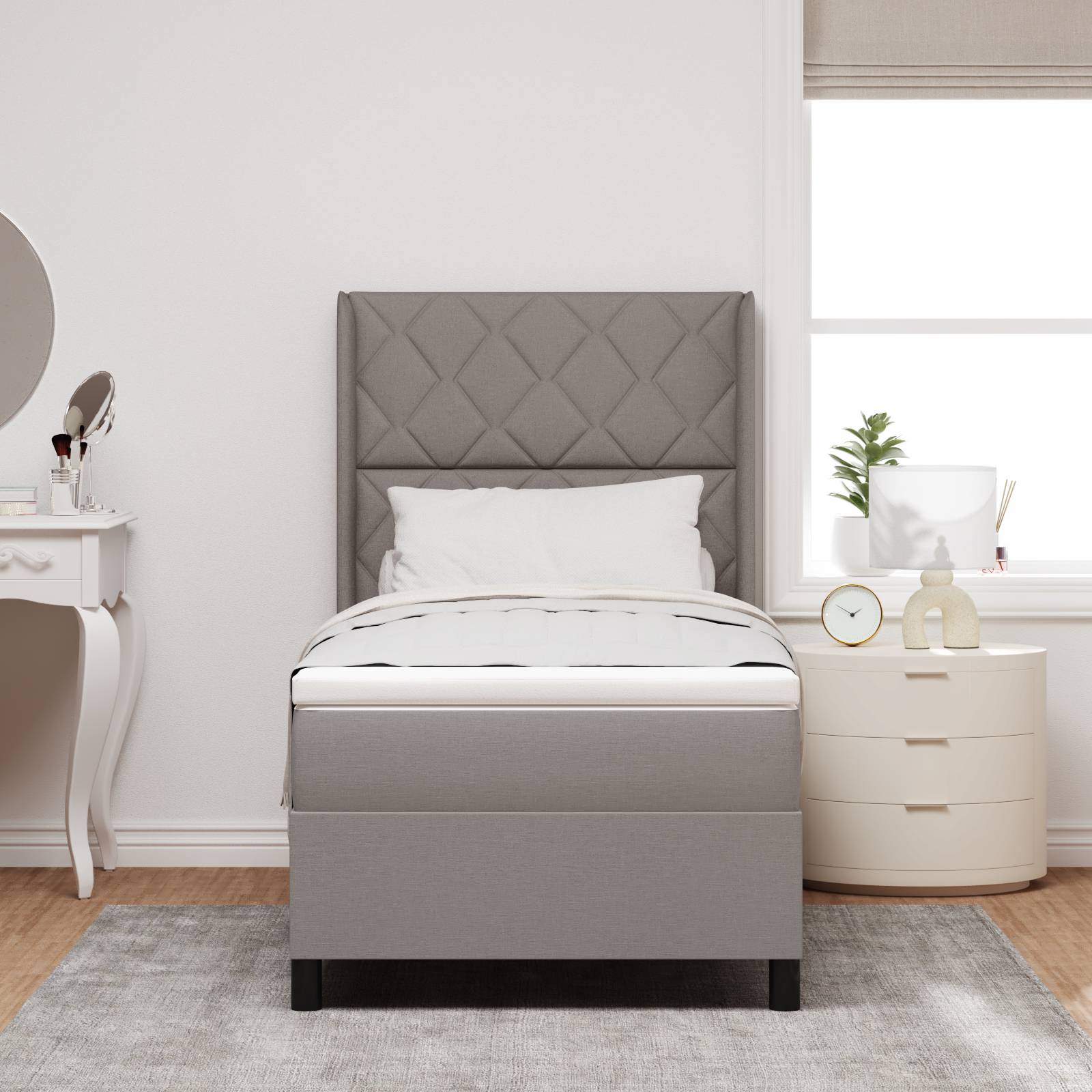 vidaXL LED Boxspringbett mit Matratze Taupe 100x200 cm Stoff